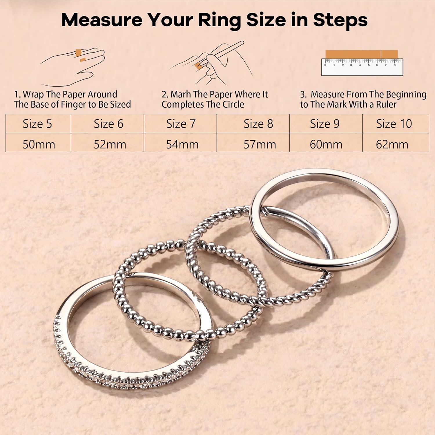 Florideco Stackable Rings for Women Non Tarnish Dainty 14K Gold Plated Stacking Thin Ring Set Trendy Statement Minimalist Cubic Zirconia Band Rings Promise Engagement Rings Size 5-10 - Image 5