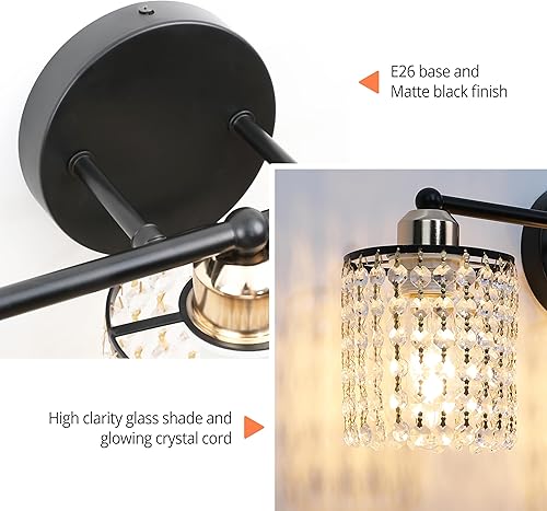 Miniatura 3 de JolyWell Morden - Lámparas de baño sobre espejo con cadena de borla de cristal de 3 luces, apliques de pared Morden, luces de baño modernas de