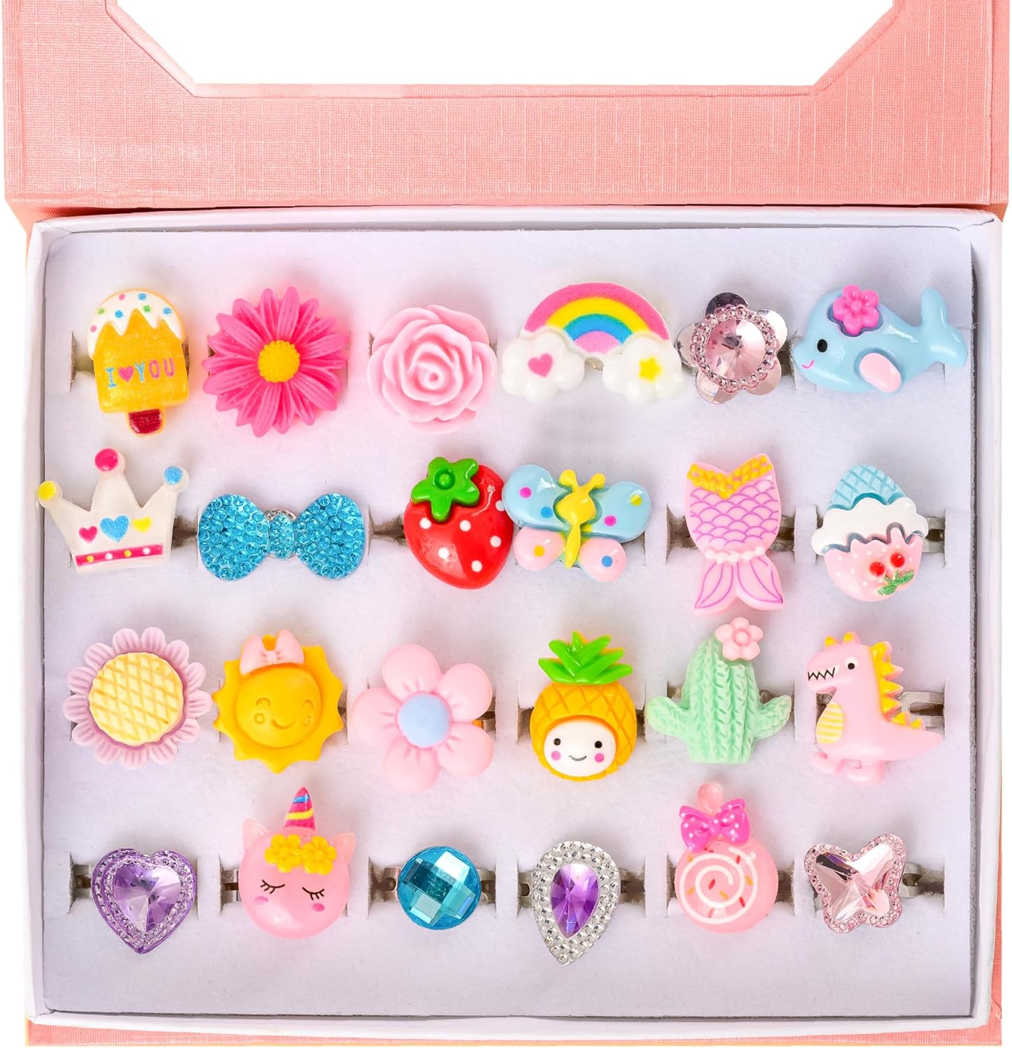 nutty toys Little Girl Jewel Rings, 24 Adjustable Kids' Dress Up Pretend Play Jewelry Set, Best Birthday & Top Valentine's Day Gift 2026, Unique Easter Present for Girls Ages 5 6 7 8 9 10 11 Year Old