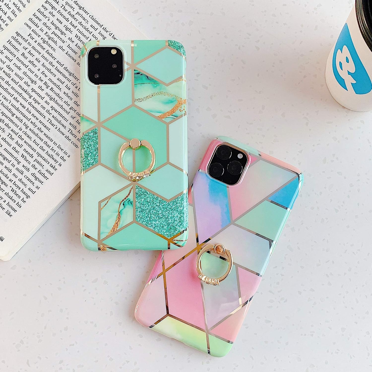 Qokey Compatible with iPhone 11 Case,Marble Case Cute Fashion Design for Men Women Girls with 360 Degree Rotating Ring Kickstand Soft TPU Shockproof Cover Designed for iPhone 11 6.1 Inch Colorful