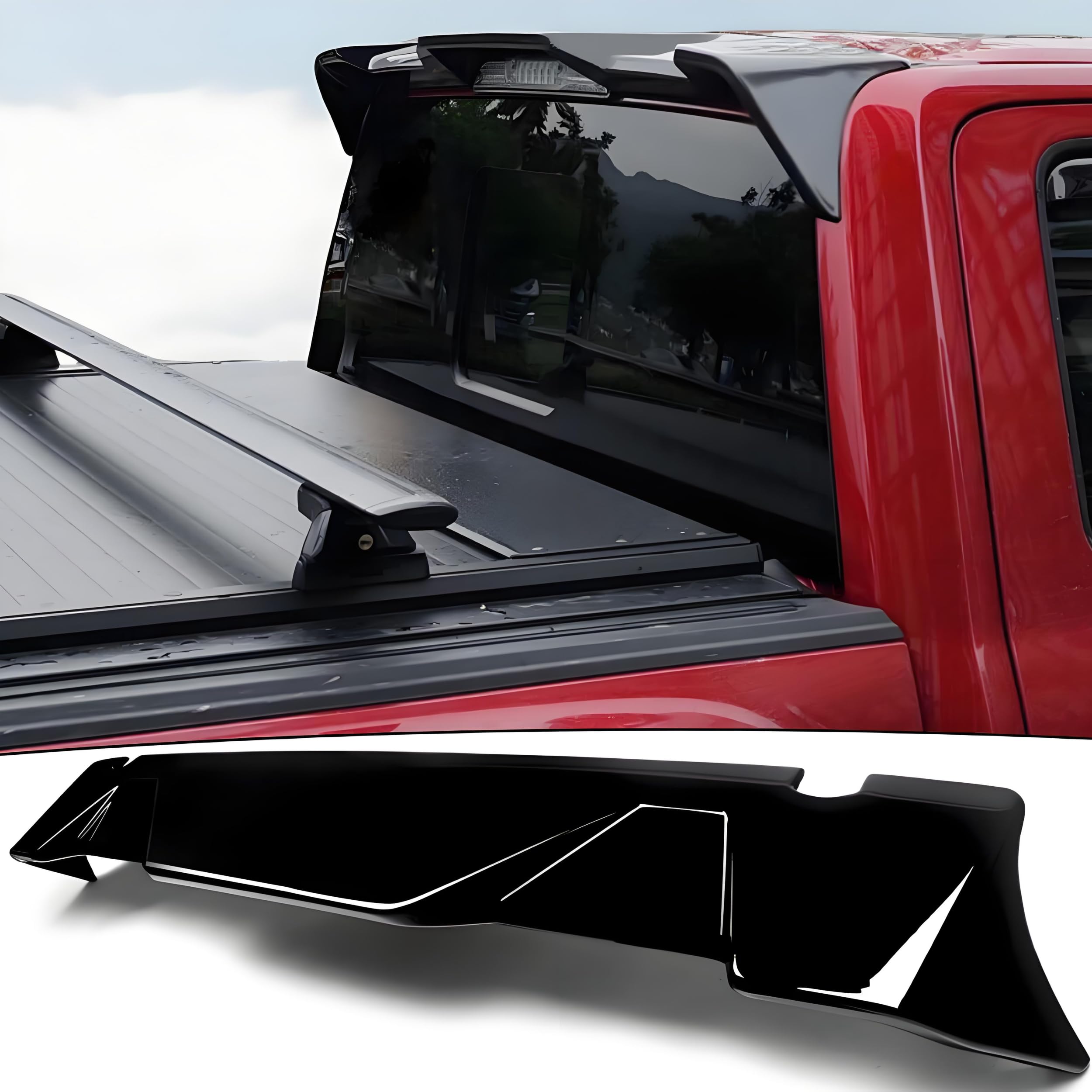 Rear Roof Spoiler Visor Wing Fit for 2015-2020 Ford F150 F-150 XL/XLT/Raptor/Limited/Lariat/Platinum All Beds and Cabs, Gloss Black Sport Style Cab Top Lip Exterior Accessories