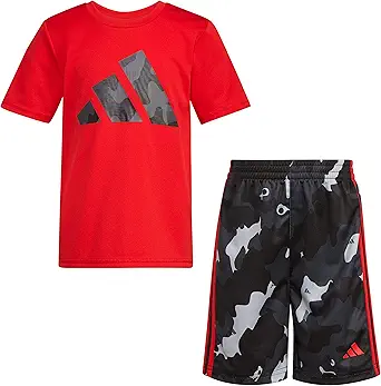 adidas boys Short Sleeve T-shirt and Poly Shorts 2-piece Set