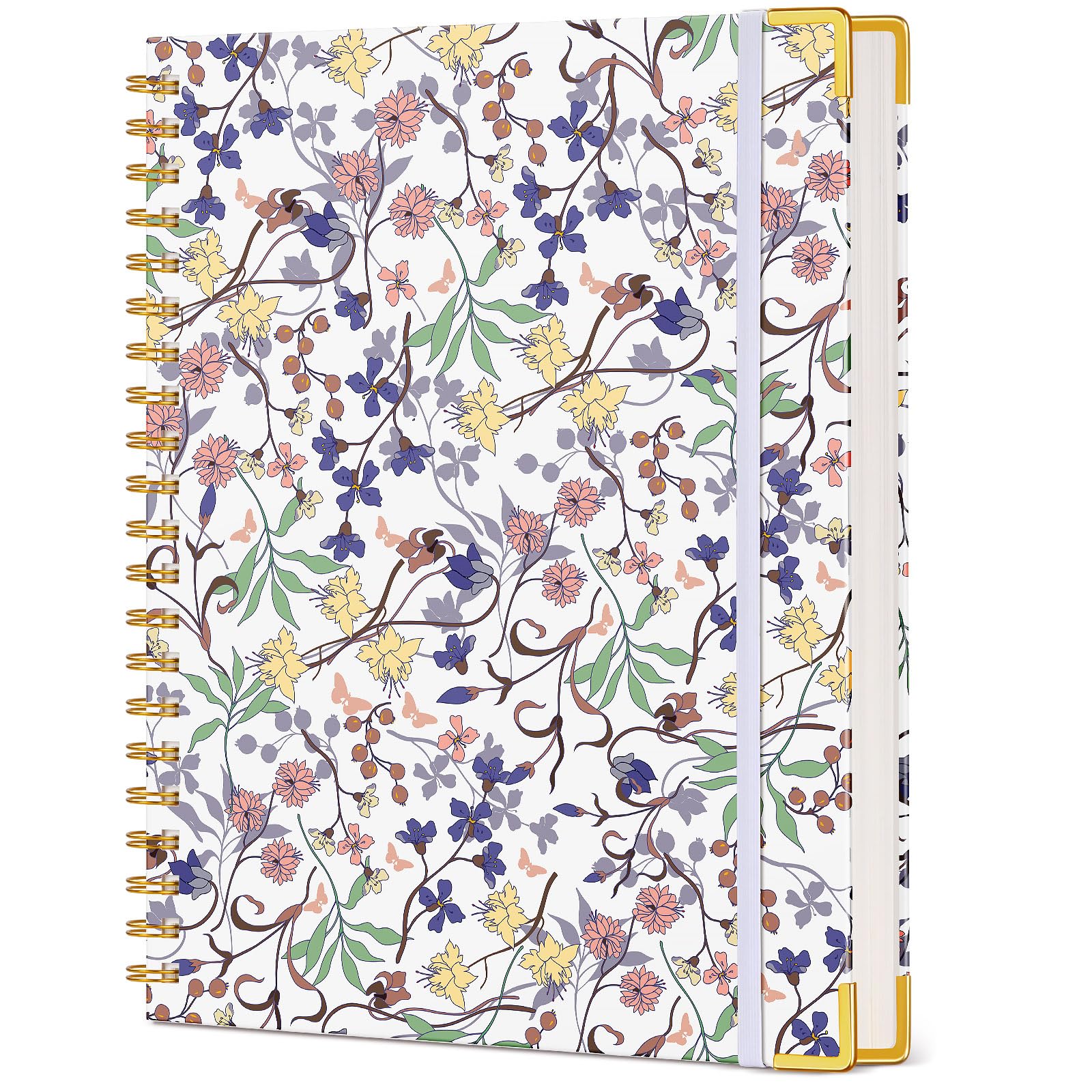 Cute Spiral Notebook Journal for Women, 200 Pages Lined Notebooks 8.5” x 11”, A4 Large Hardcover Spiral Journals with 100 GSM Thick Paper, College Ruled Notebook for Writing Work School, Purple Floral