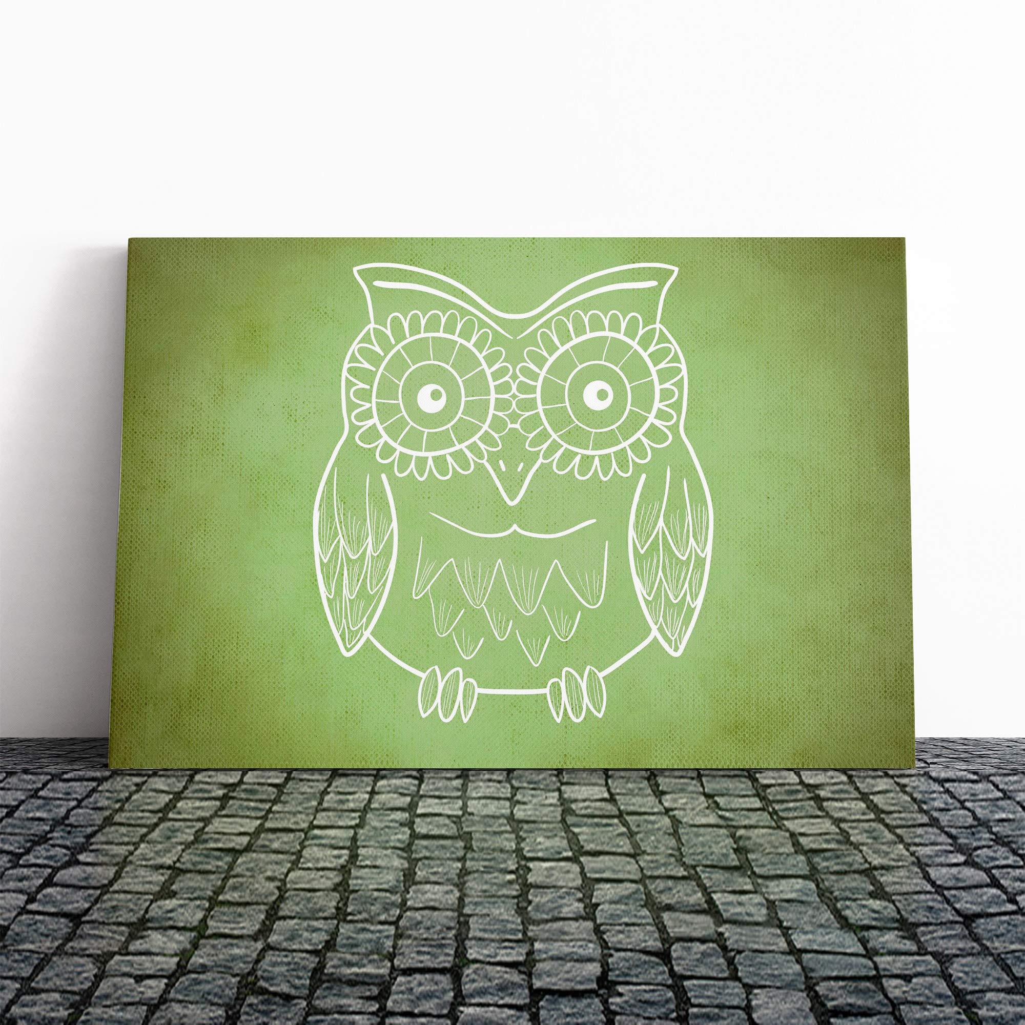 Wall Green Owl Art Canvas Print | Gallery Wrapped 30mm Frame Wall Art | 30x20 inches | Ready to Hang | Contemporary Animals Picture | Living Room Bedroom Lounge Office