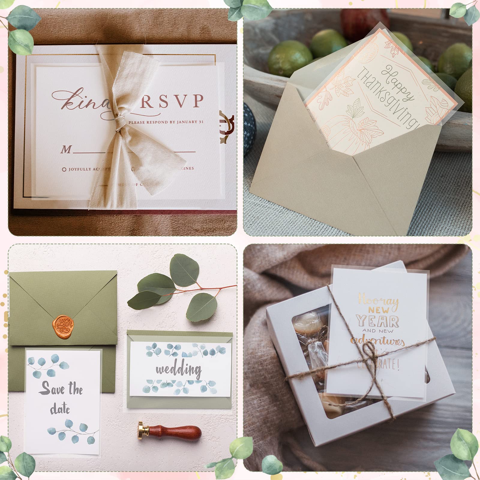 Wedding Invitation Envelopes Clear Vellum Envelopes For 5 X 7 Nvtatons,  Transparent Weddng Glassine Envelopes, image size:1600x1600