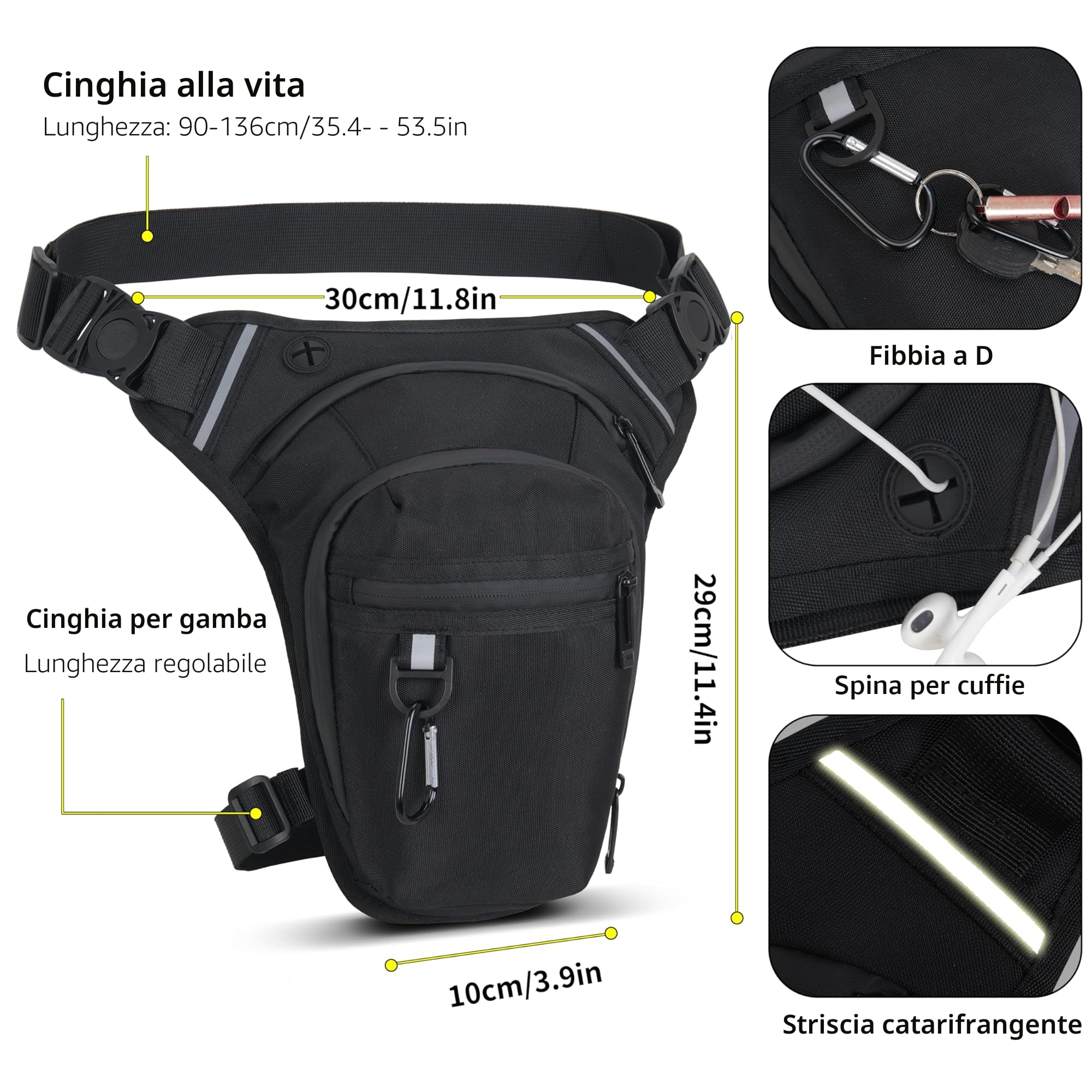 Marsupio da Gamba Moto, Borsa Cosciale con Striscia Riflettente e Cintura Regolabile per Uomo Donna, Borsello Sportivo per Ciclismo Viaggio Campeggio Pesca