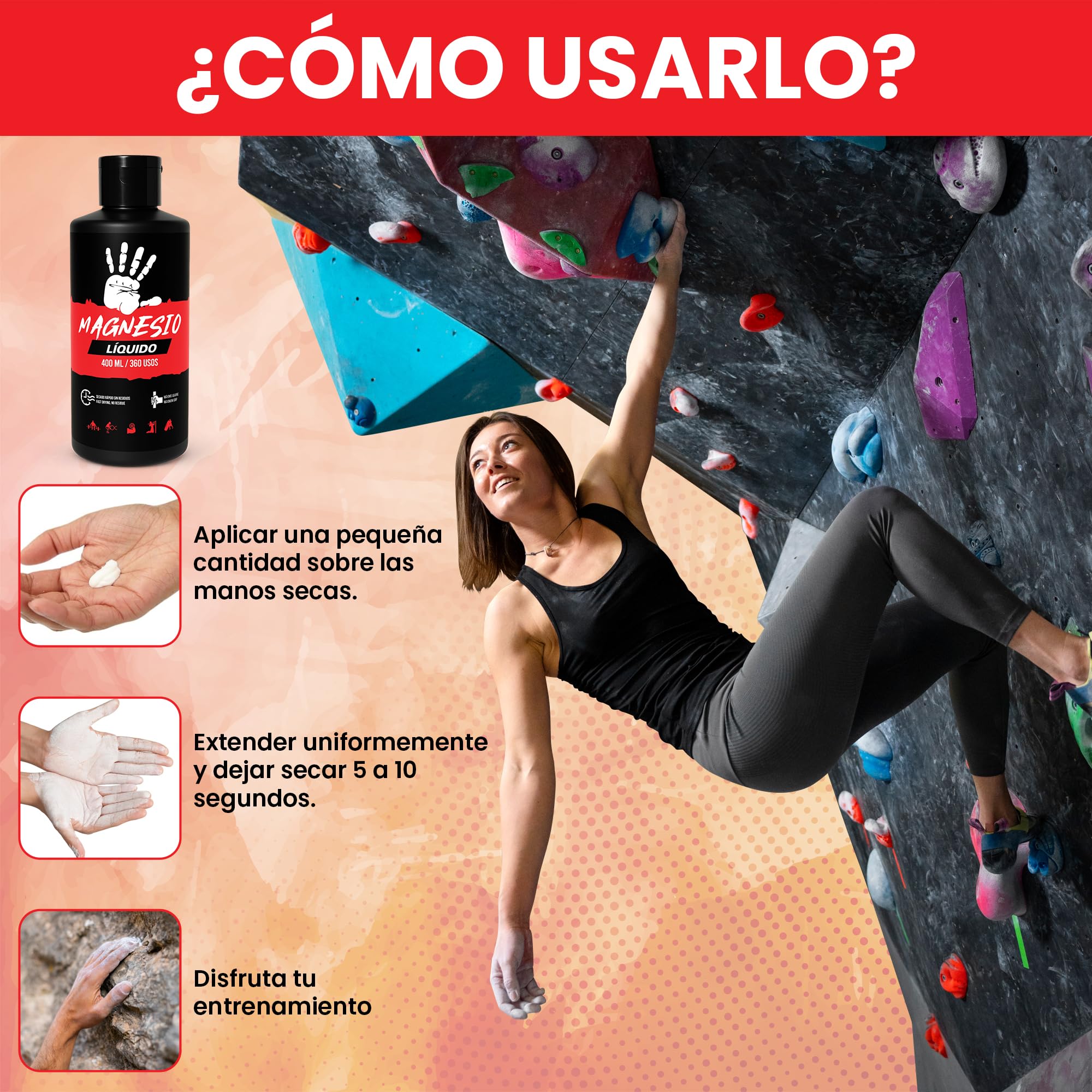 Magnesio Líquido 400ml | 360 Usos Reales | Agarre Crossfit, Escalada, Calistenia, Halterofilia | Máximo Rendimiento | Secado Rápido | Sin Residuos | Chalk Profesional
