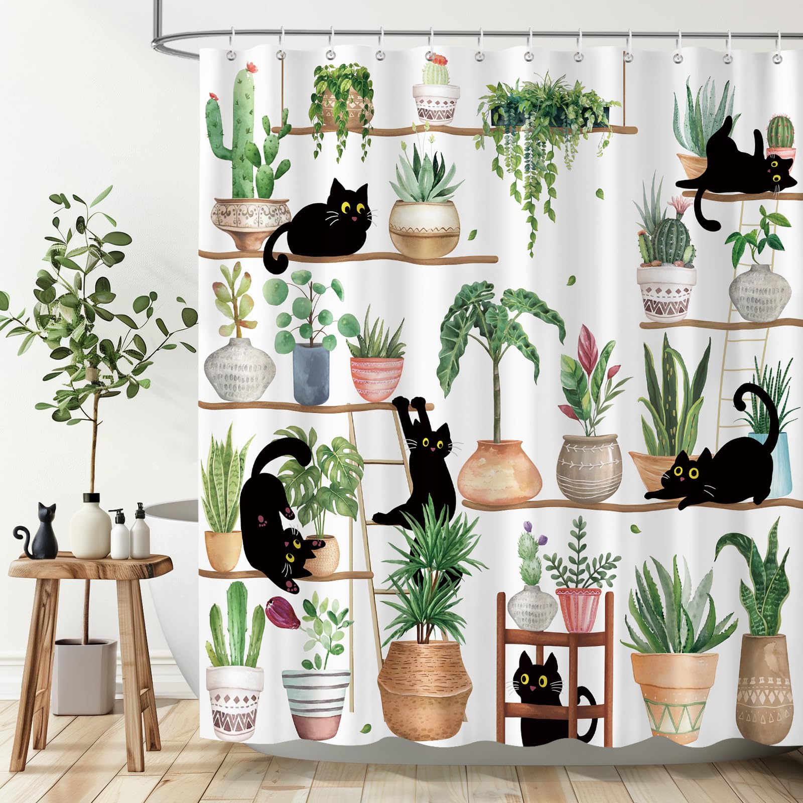 Dazzlewall Funny Cats Shower Curtain for Bathroom Mould & Mildew Resistant — image 1