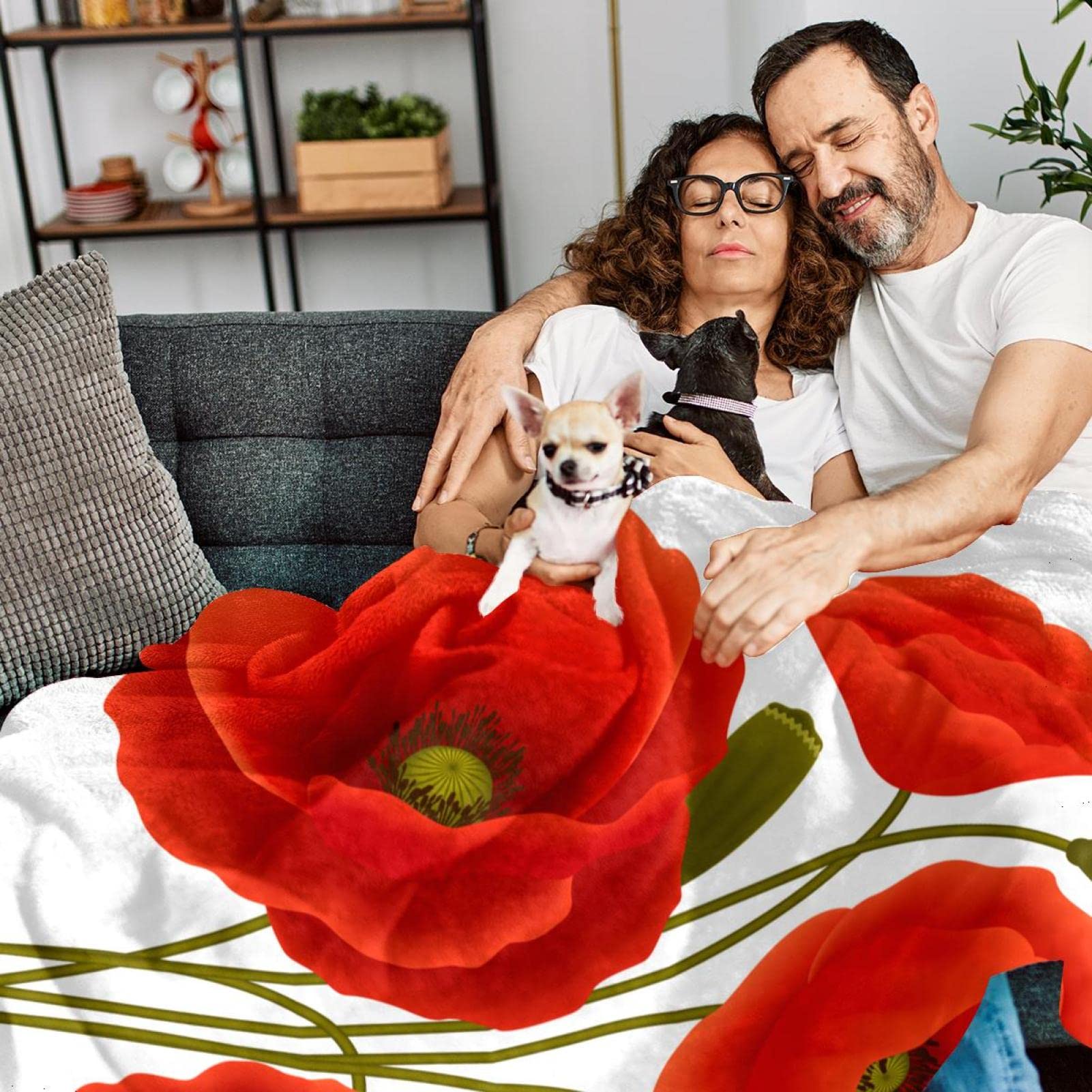 Coperta Decorativa In Flanella Anti-pilling – Morbida E Leggera, Stampa Fiori Di Papavero Rosso, Ideale Per Divano, Letto, Viaggio E Campeggio, Varie Taglie