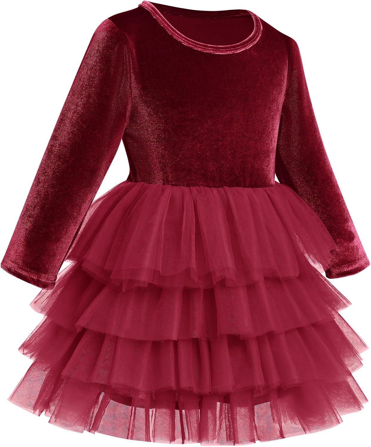 Kids Girls Fall Winter Long Sleeve Velvet Tiered Tulle Tutu Dress Wedding Flower Girl Dress - Image 3