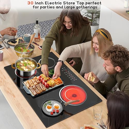 Miniatura 4 de Estufa eléctrica de 30 pulgadas, 5 quemadores, estufa eléctrica de 8400 W de 30 pulgadas, estufa de cerámica integrada con control táctil,
