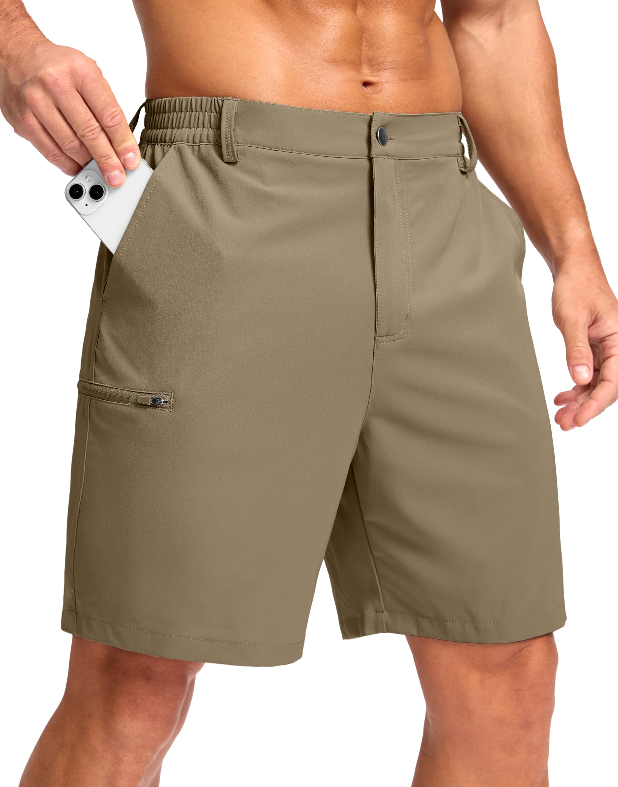 Men's Golf Shorts 7"/ 9"/ 5" Lightweight Quick-Dry Casual Hiking Shorts | 4 Pockets, Zip Thigh Pocket, Breathable Stretch Fabric, Elastic Waistband, Stay Cool, Summer Outdoor Shorts for Men