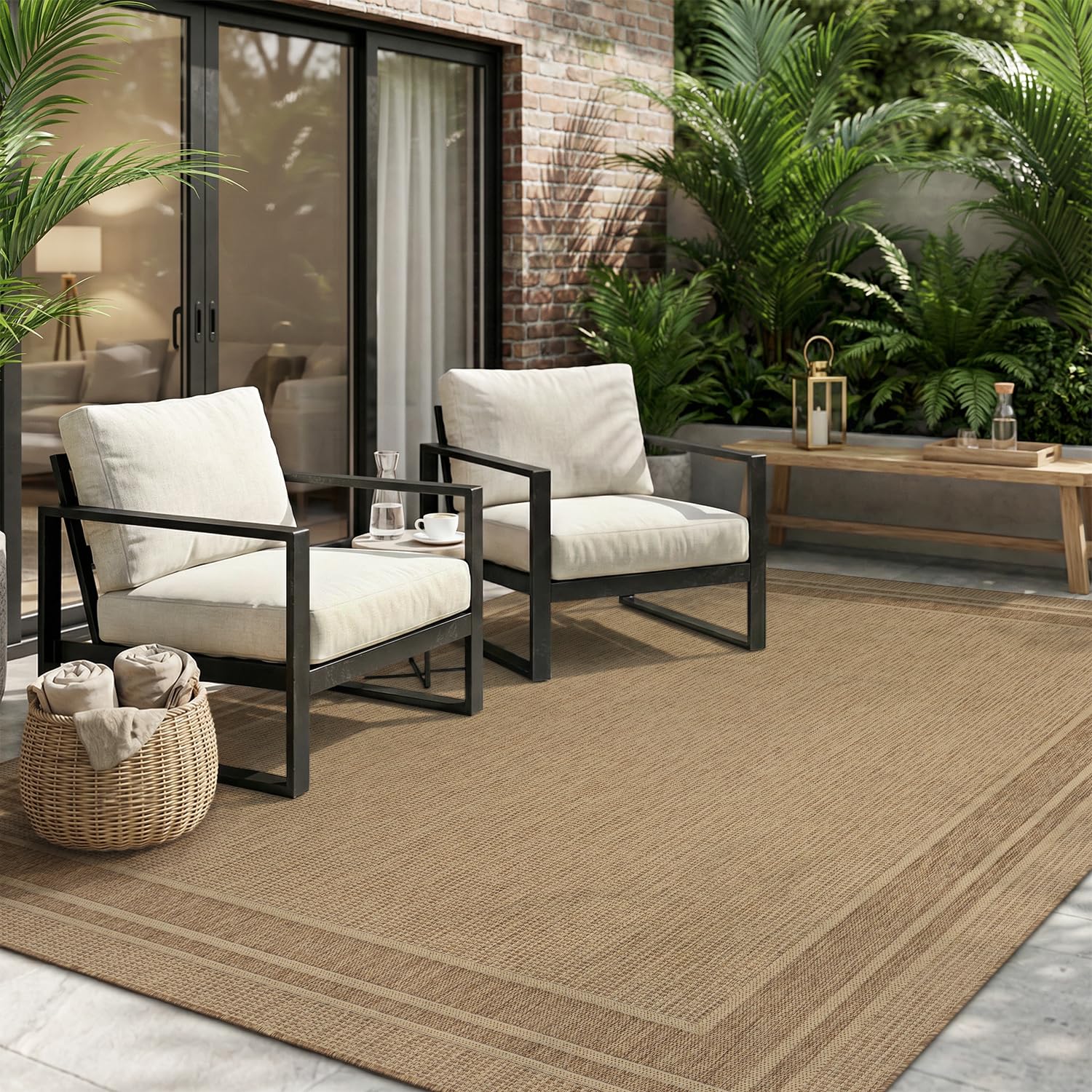 Photo 1 of MontVoo-Outdoor Rug-Patio Rug 4x6 ft Polypropylene Indoor Outdoor Rugs Outdoor Carpet for Patio Deck Balcony Porch, Textured Weave, Durable for High Traffic, Fade-Resistant, Modern Neutral Brown
