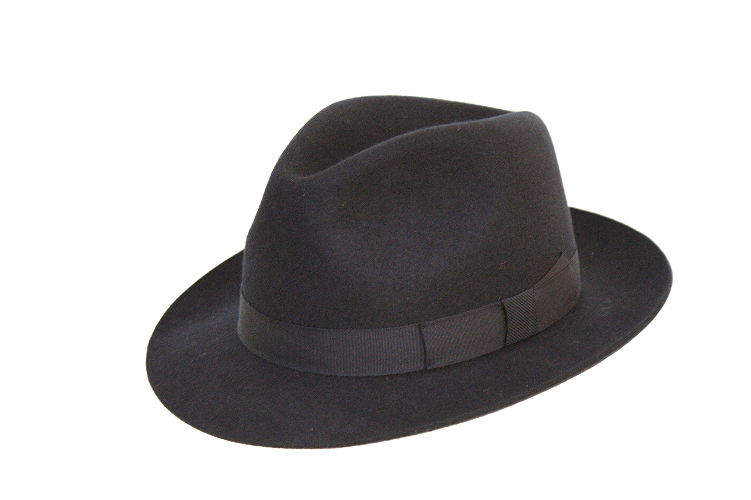 Dh Navy Gents 100% Wool Felt Fedora Trilby Hat With Matching Band (57, )