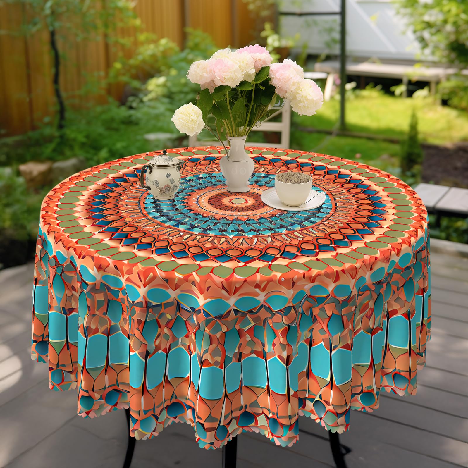 UIUPRO Mandela Round Table Cloth 60 Inch,Boho Abstract...