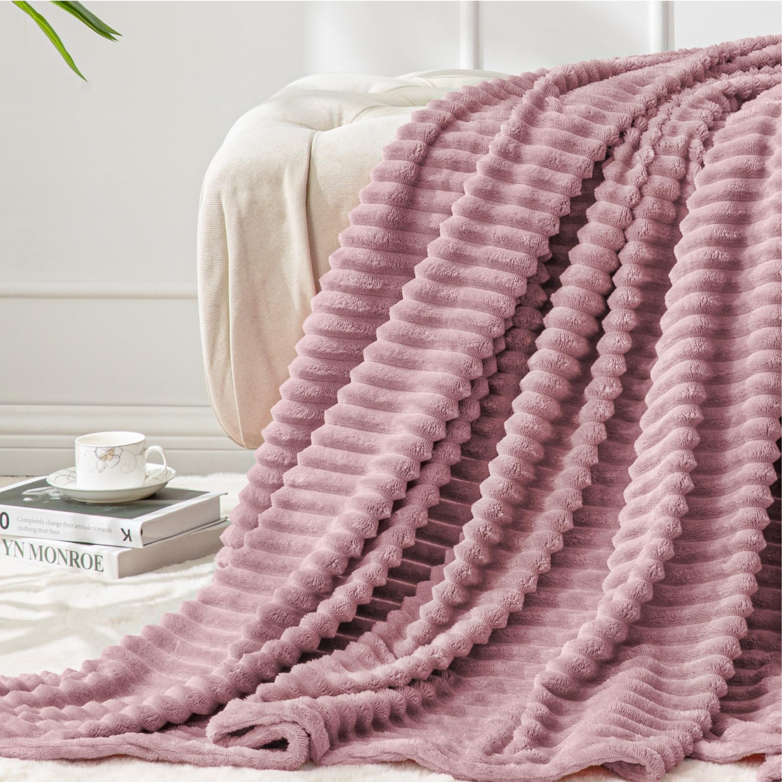 BEDELITE 3D Ribbed Berry Purple Fleece Twin Blanket for Bed, 60x80 Inch | Soft Warm Decorative Fluffy Blanket, Cozy Plush Lightweight Fuzzy Throw Blanket for Couch Sofa Room Decor, Gift for Women