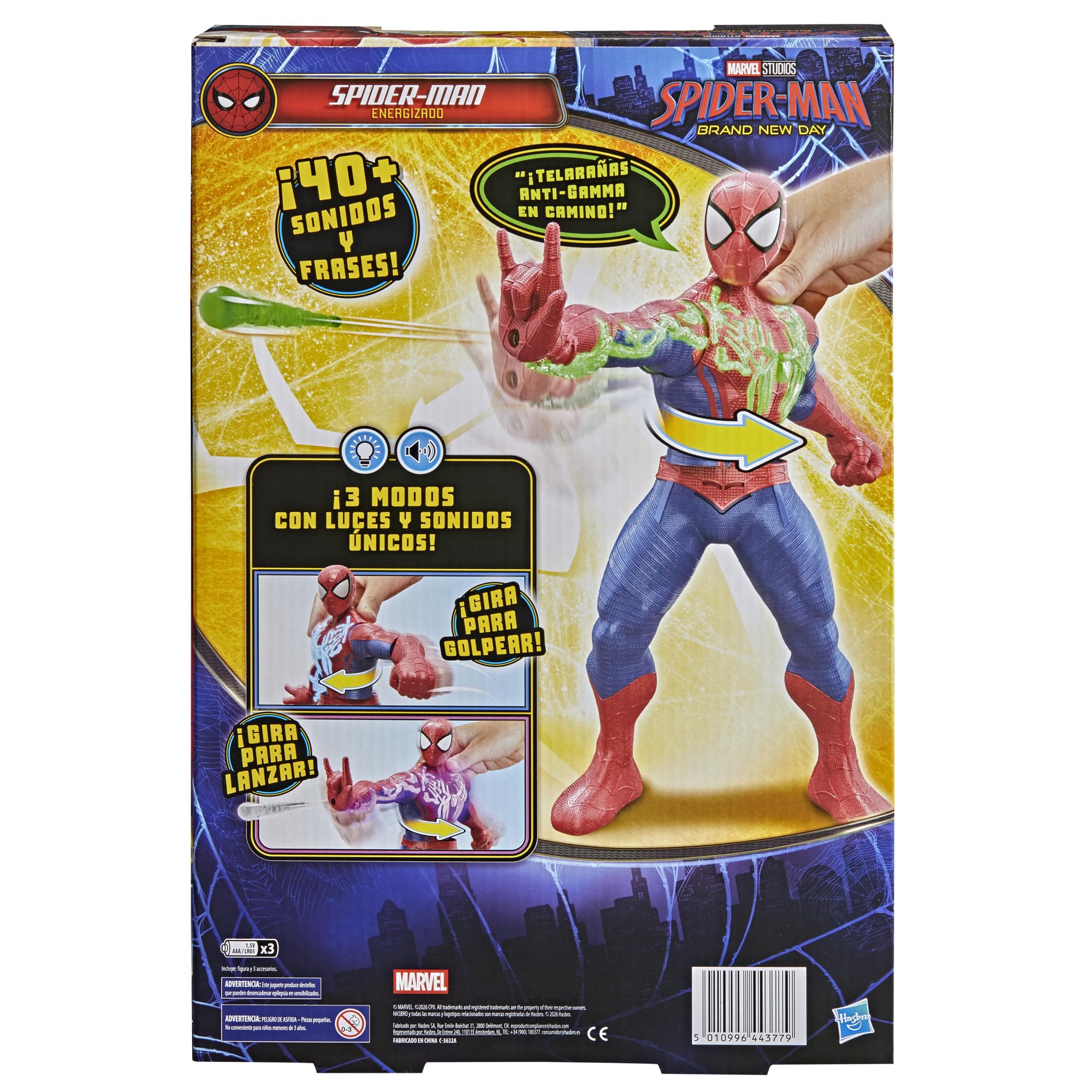 Marvel Spider-Man: Brand New Day, Spider-Man Energizado, Figura de acción electrónica, 36, 8 cm, Juguetes y Figuras Infantiles de superhéroe, A Partir de 4 años