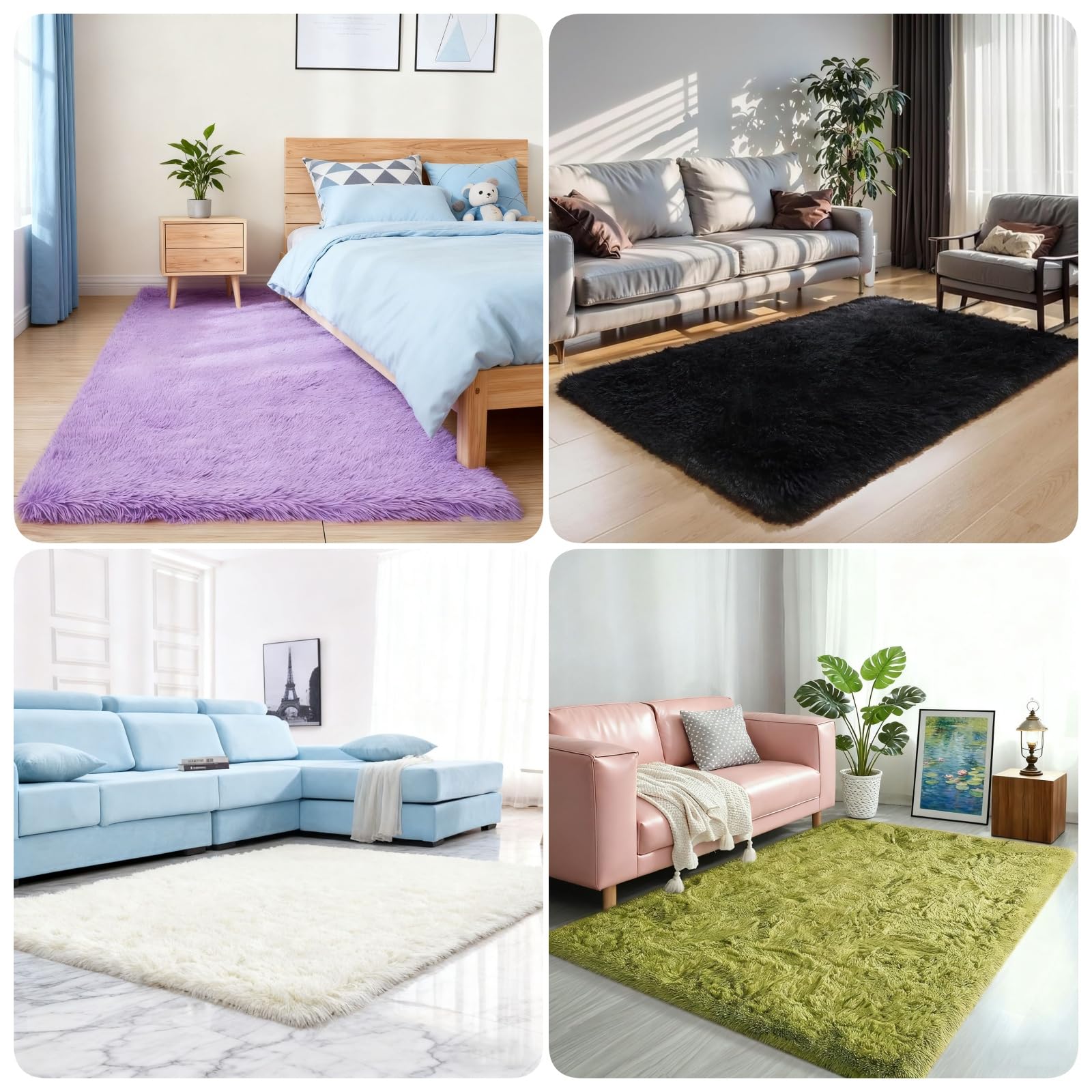 Shaggy Teppich 110 x 220 cm Lauschige Oberfläche Weich Moderne Teppiche Matte Teppichen Anti-Rutsch Unterseite für Schlafzimmer Kinderzimmer, Grün