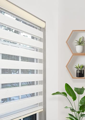 Persianas enrollables de doble capa con filtro de luz estilo cebra (crema, 42 pulgadas de ancho x 78 pulgadas de largo)