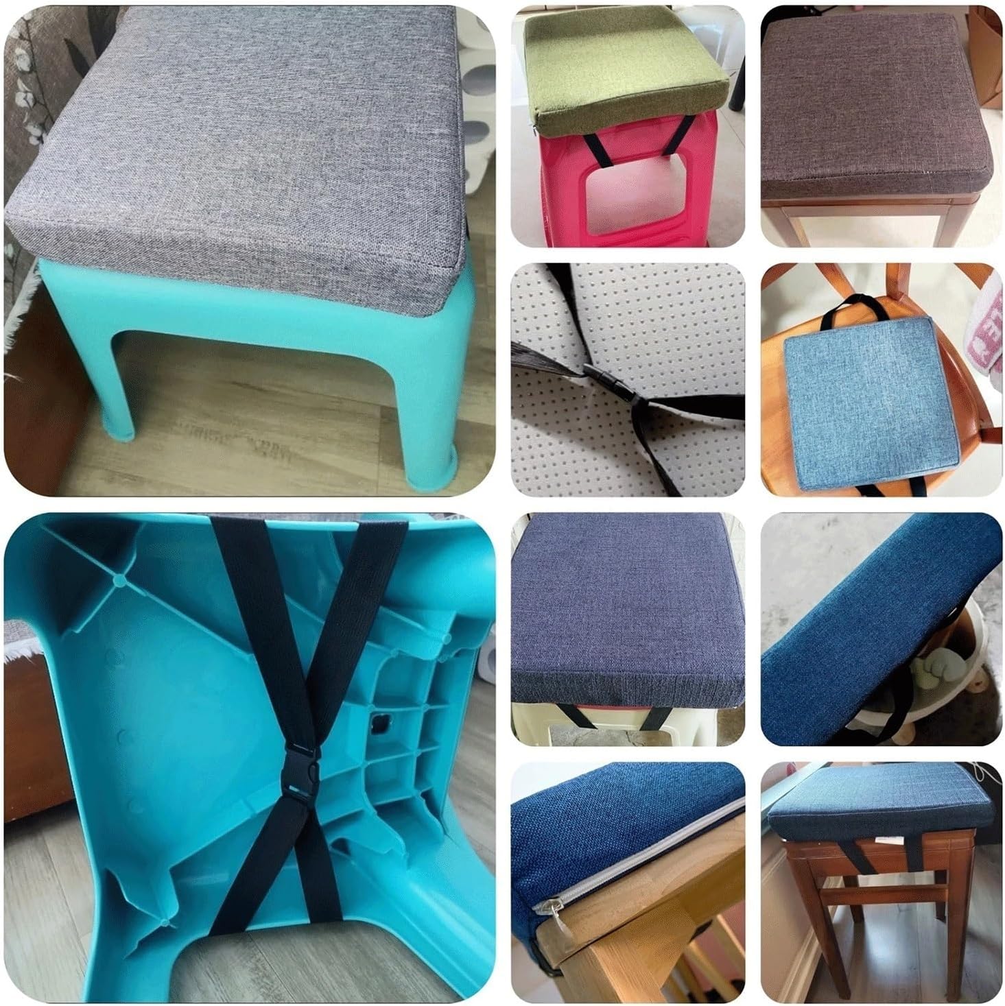 Stool Cushion with Ties Square/Rectangular Memory Foam Seat Pads 3/5/8cm Thick Dining Chairs Cushion with Removable Cover for Garden Kitchen Bistro Patio Office Chairs(1#,2pcs 9x13x2)