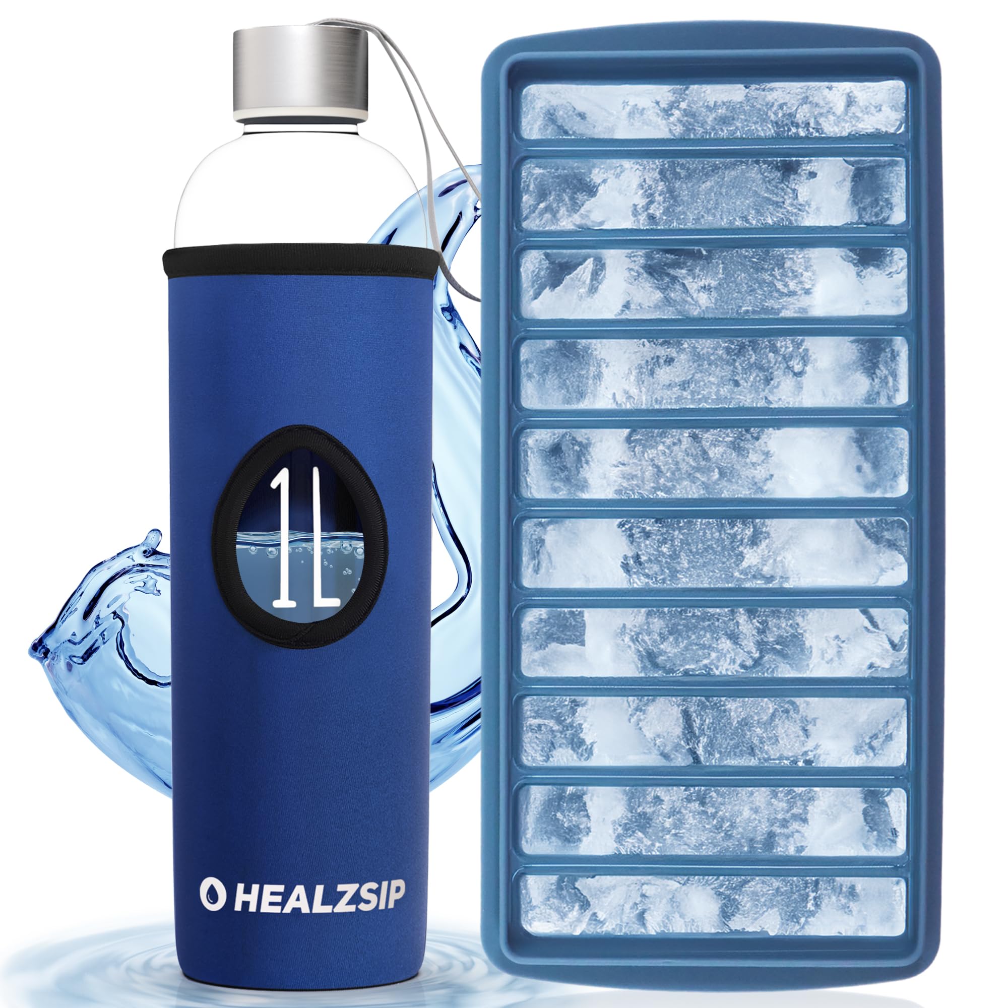 Glaçons prolongés avec la bouteille verre borosilicate 1l et seau silicone sans BPA