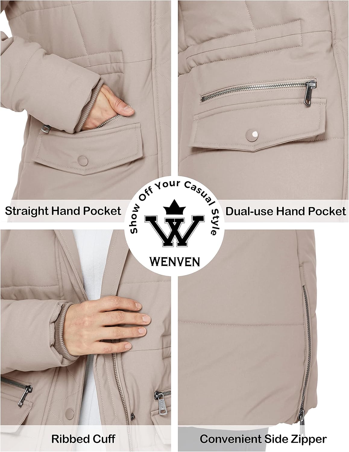 WenVen Women's Winter Waterproof Thickened Puffer Jacket with Fur Hood Camel Small
