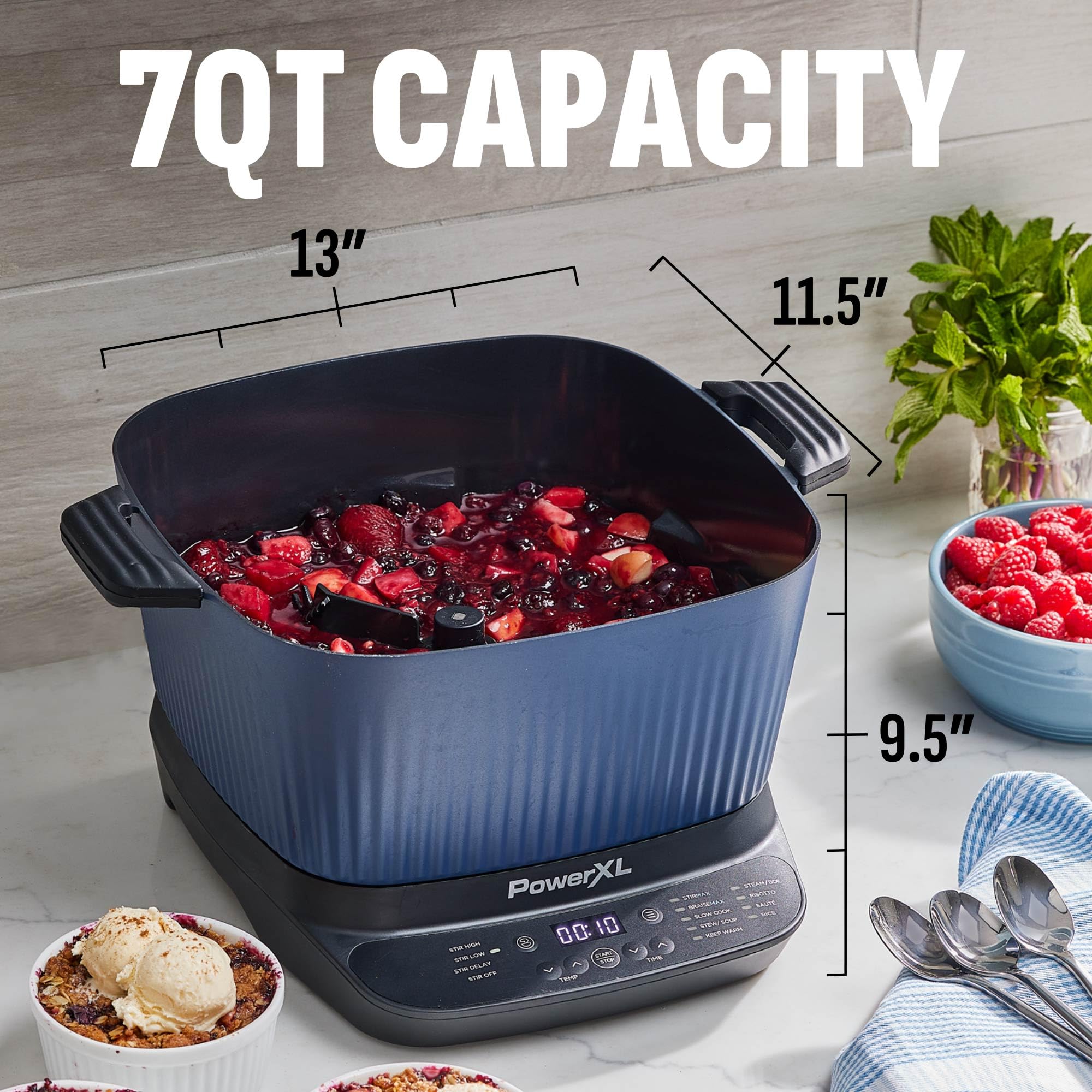 STIRMAX™ - Multicooker digitale blu notte con tavolozza automatica di agitazione e triturazione, preimpostazioni programmabili 9 in 1 per saltare, raschiare e caffè prima della cottura