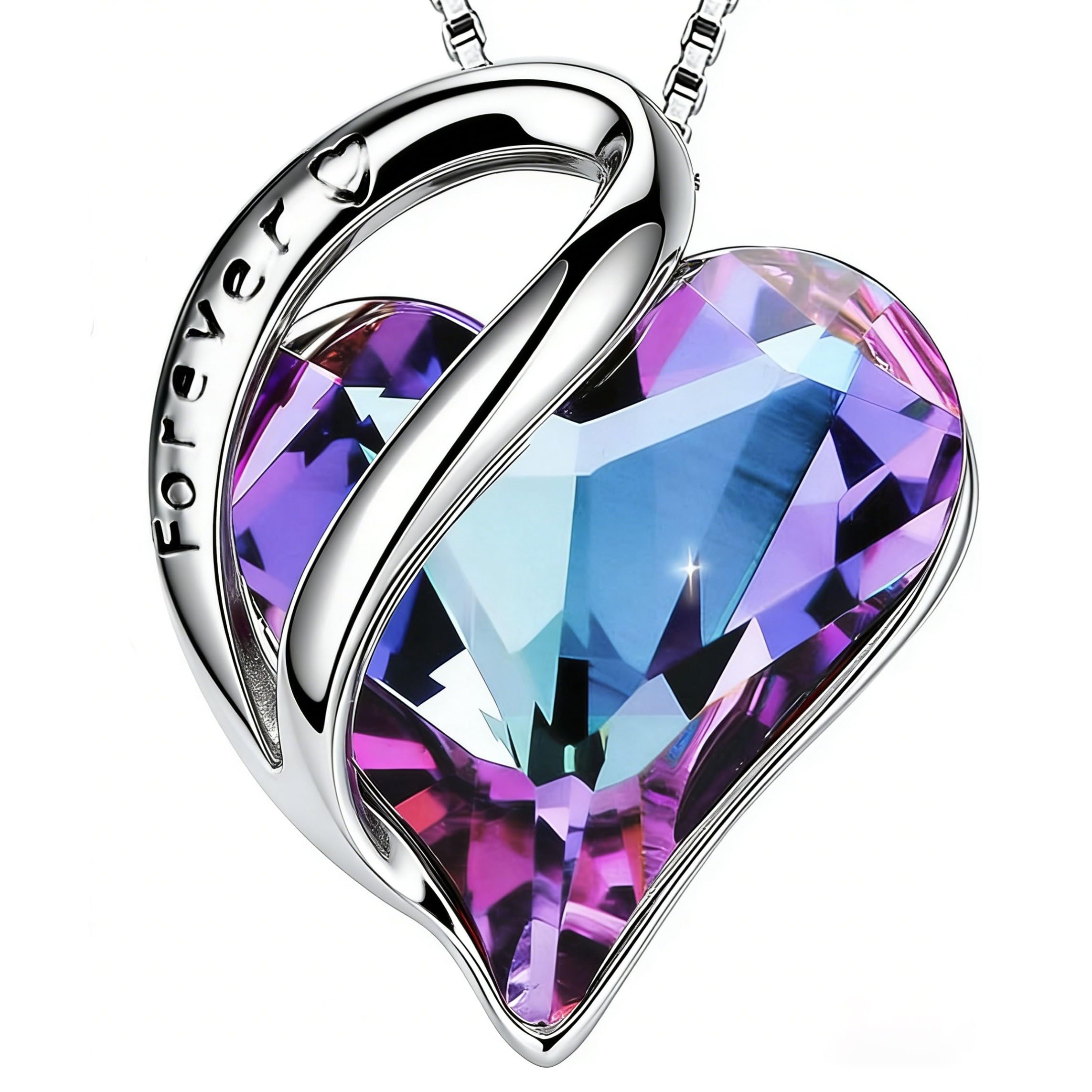 Halskette Damen - SWEETIME 925 Silberkette Damen mit herzförmigem Geburtsstein Kristallanhänger, Schmuck Geschenk für Frauen am Geburtstag, Valentinstag, Muttertag, Hochzeitstag.
