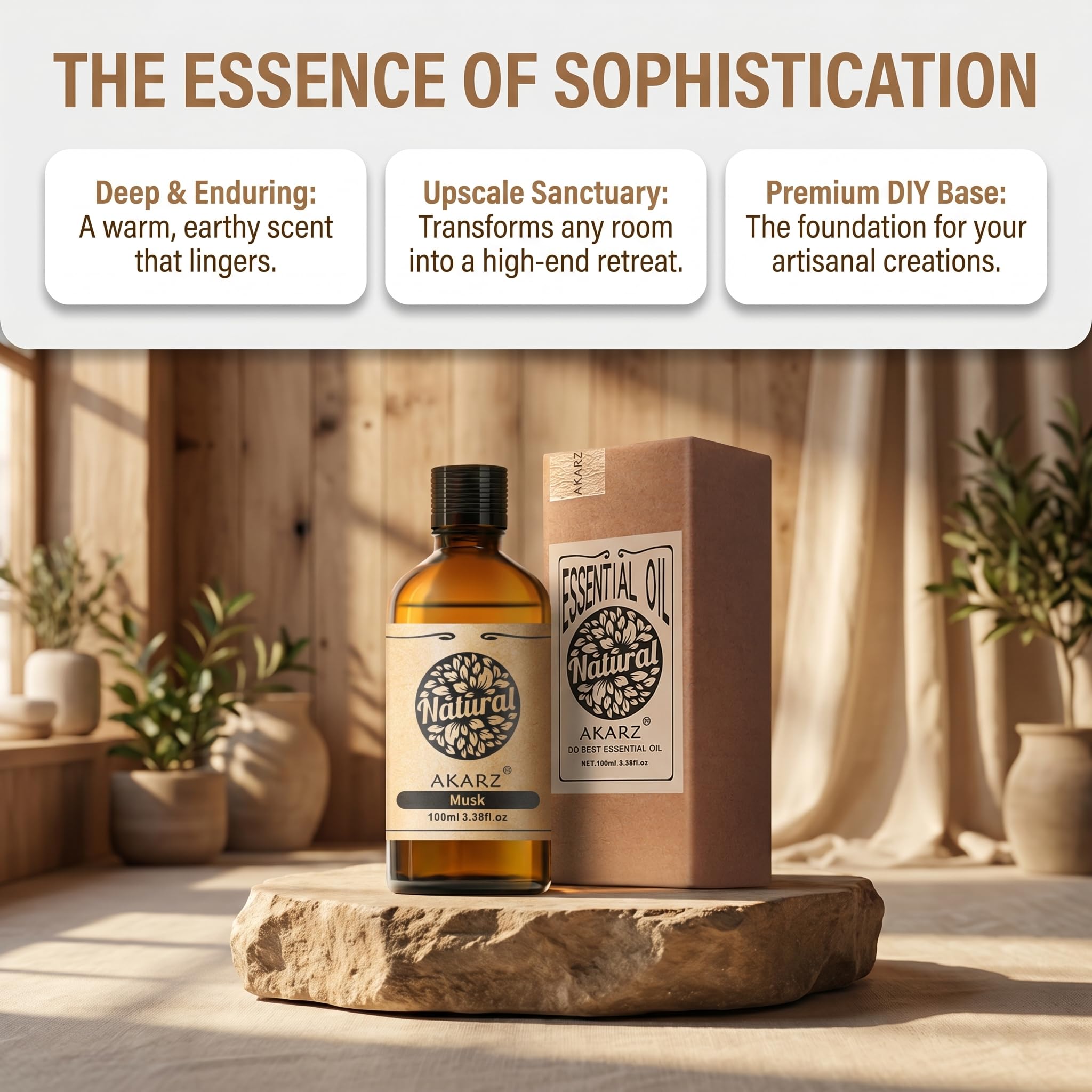 AKARZ 100ml Olejek esencjny z Muskusa - Naturalny olejek aromatyczny do dyfuzorów, lamp aromatycznych i aromatów pomieszczeń