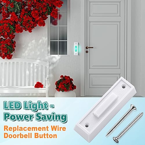 Miniatura 10 de Saillong Botón de timbre con iluminación LED con cable, botones de timbre de repuesto para montaje en pared, interruptor de apertura de timbre de