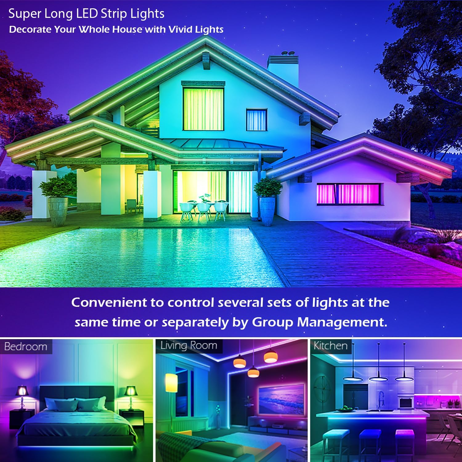 65.5FT Led Strip Lights,Long Smart Led Light Strips Music Sync 5050 RGB Color Changing Rope Lights,Bluetooth APP/IR Remote/Switch Box Control Led Lights for Bedroom,Home Decoration,Party,Festival