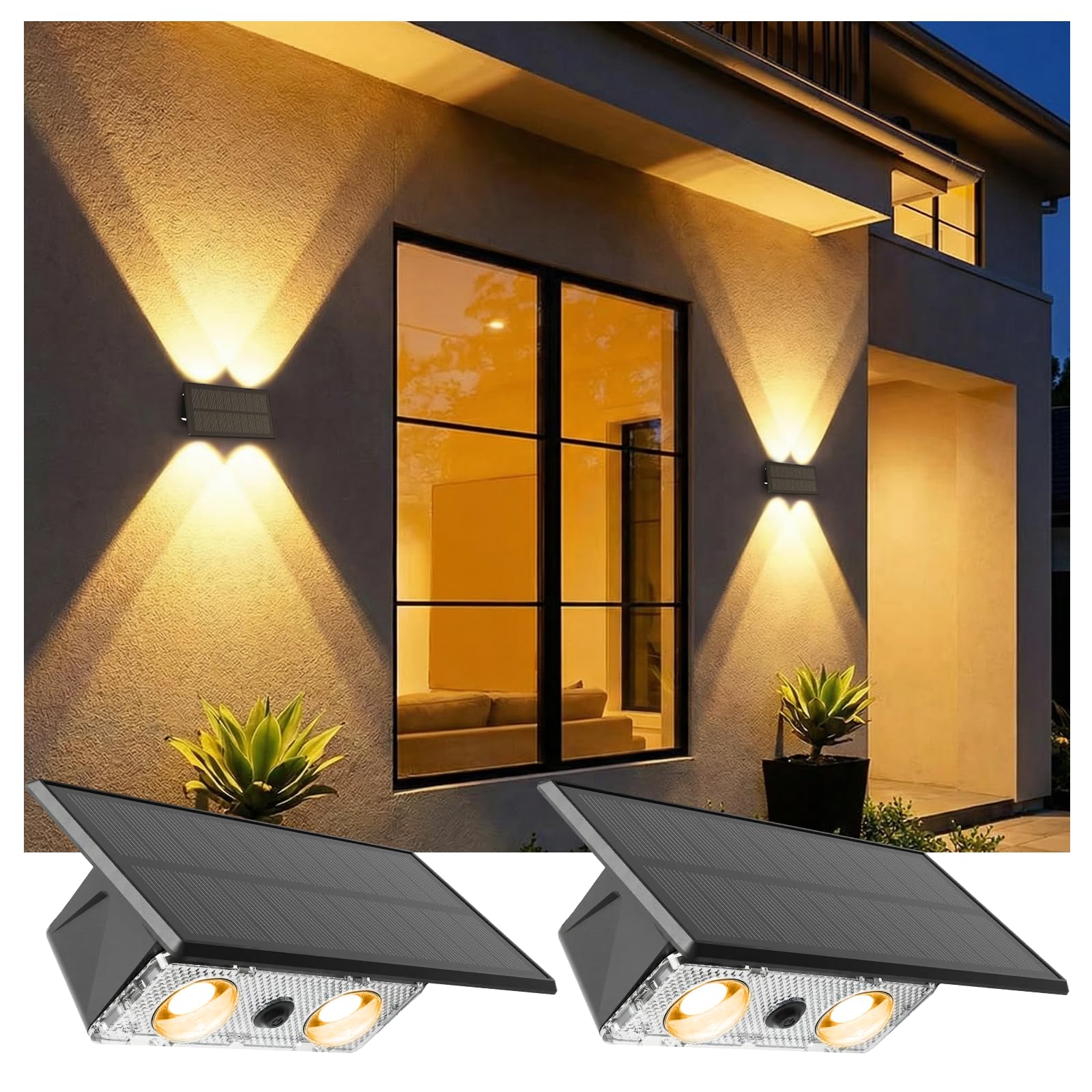 Artrastar 2 Pack Solar Fence Lights, Outdoor Solar Wall Lights, Up & Down Bright with 3 Lighting Modes, LED Garden Lights, IP65 Waterproof, for Fence, Wall, Patio, Pool Yard