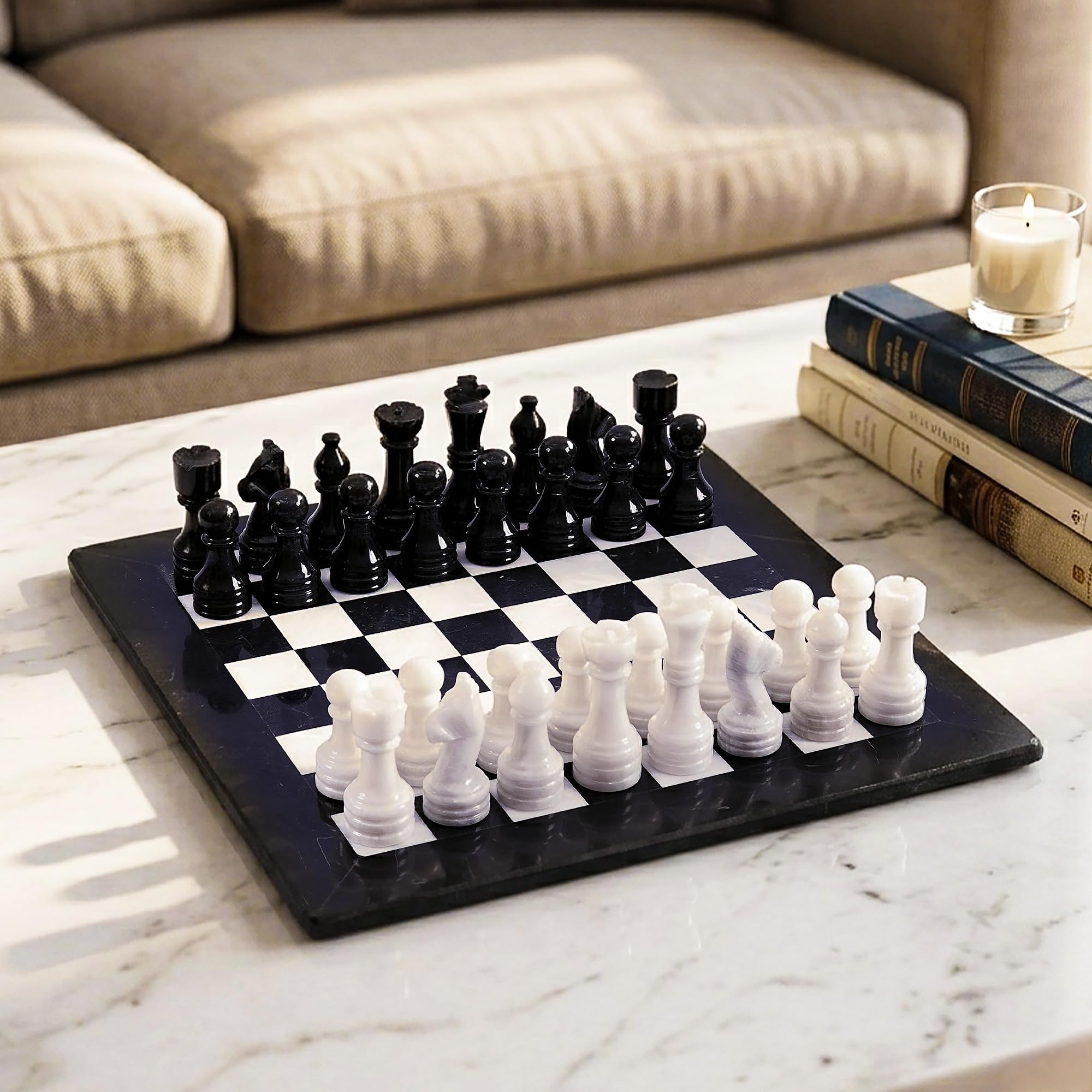 Radicaln Set di scacchi in marmo da 15 pollici fatto a mano in bianco e nero classico gioco da tavolo, giochi da tavolo per famiglie per adulti, scacchiera in marmo di lusso e pezzi di scacchi