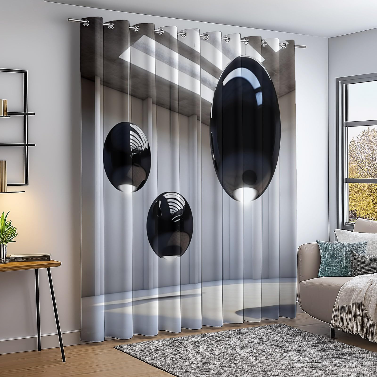 Generisch Blickdichte Vorhänge, Modern Architektur Kugel Muster Hitzeschutz Sonnenschutz Vorhang mit Ösen, Hellgrau Vorhang Dekoration für Schlafzimmer Wohnzimmer, H 260 x B 140 cm (2er Pack)
