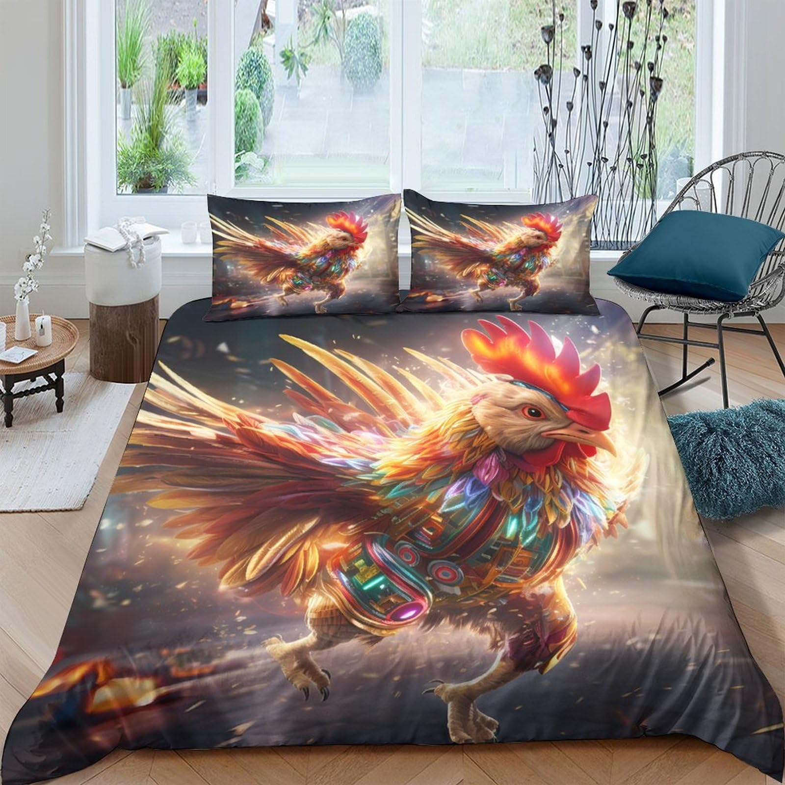 Ctjqhvkz Style-9 3D Printed Fantasy Rooster Fitted Sheet Microfiber Colourful Art Mattress Cover For Bedroom Guest Room Easy Care Single（135X200cm）