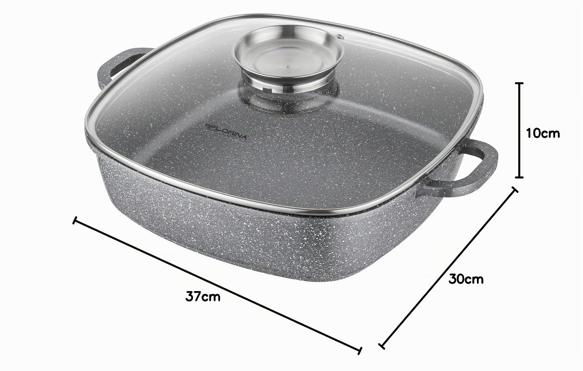 FLORINA Tegame Antiaderente in Alluminio (3,5 l) I Tegame Quadrato con Coperchio in Vetro LAVA I Adatto al Forno I Senza PFOA, Senza Cadmio, Senza Piombo I Ideale per Tutti i Tipi di Fornelli
