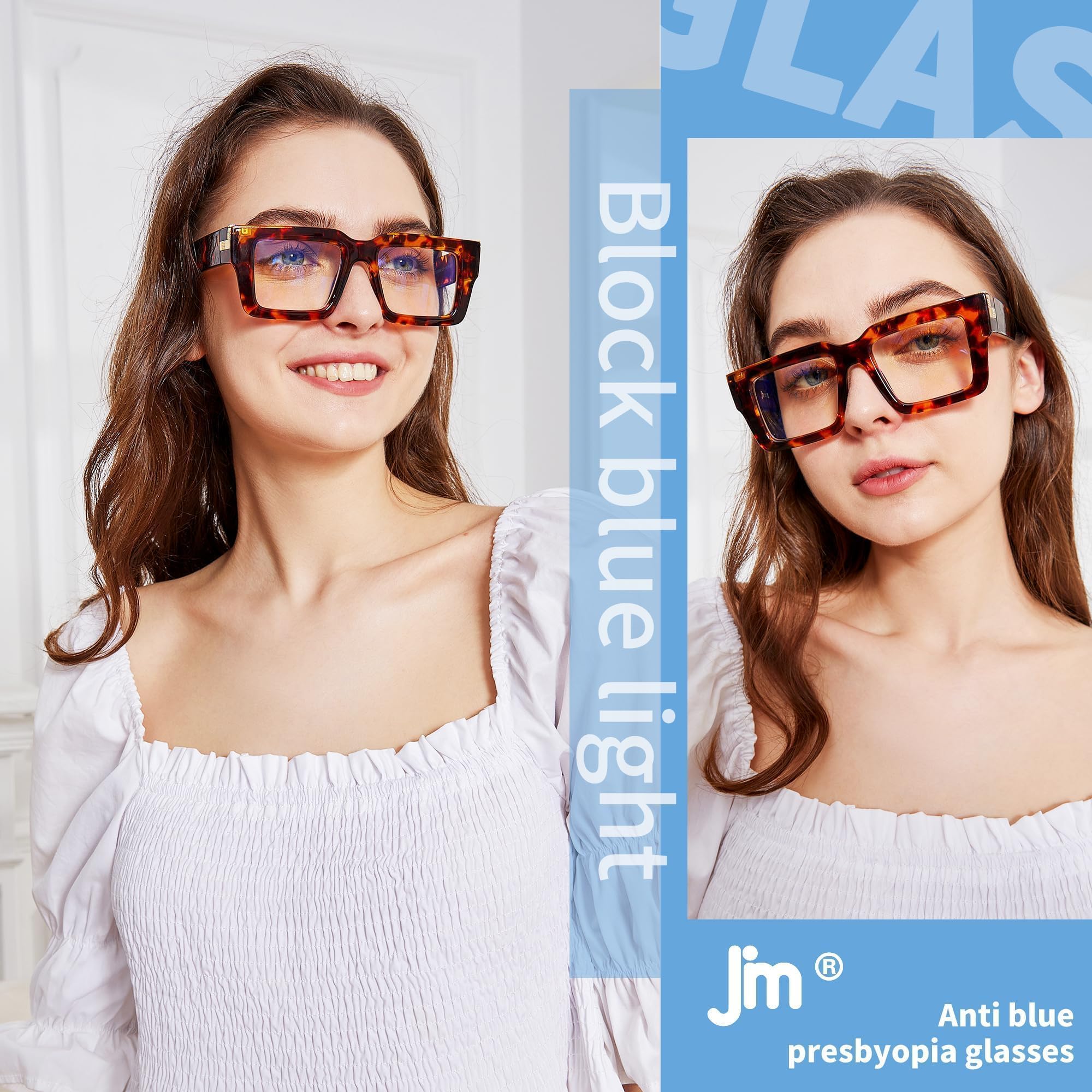JM Oprah-Lesebrille für Damen und Herren, modisch, quadratisch, blaues Licht, blockierend, 3 Stück