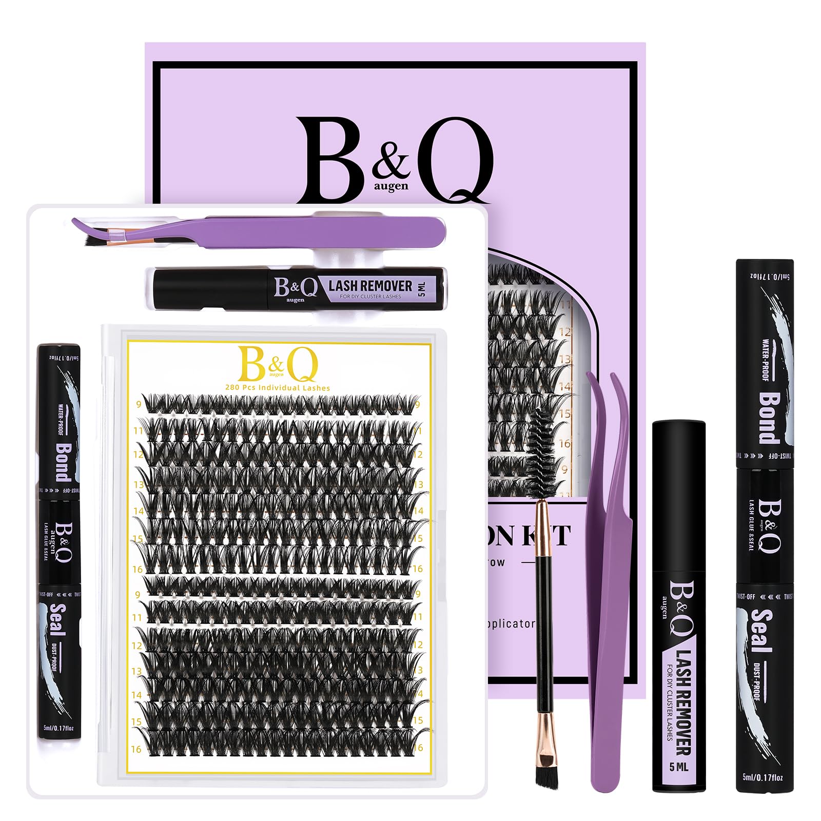 B&Q Lash Clusters Kit 280PCS Eyelash Clusters Kit,40D 50D C 9-16MIX Individual Lash Comfortable Eyelash Extension Set, Classic Look with Bond and Seal