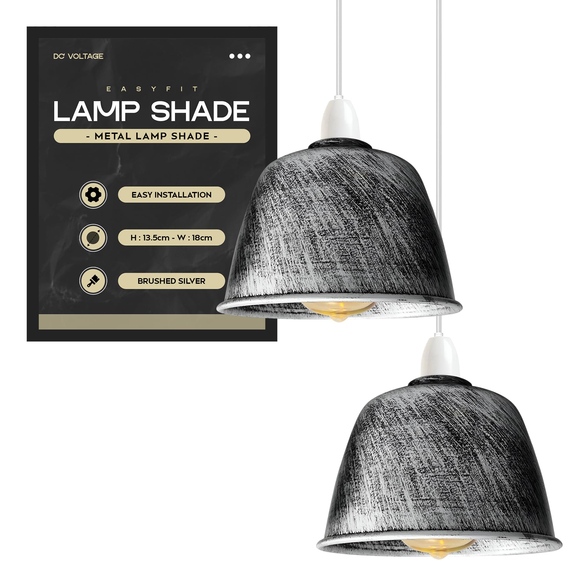 DC VOLTAGE Brushed Silver Inner Gold Pendant Light Shade for Kitchen Island 18cm Metal Lamp Shade Industrial Ceiling Light Fixure E27 Holder Compatible Modern Hanging Lampshade