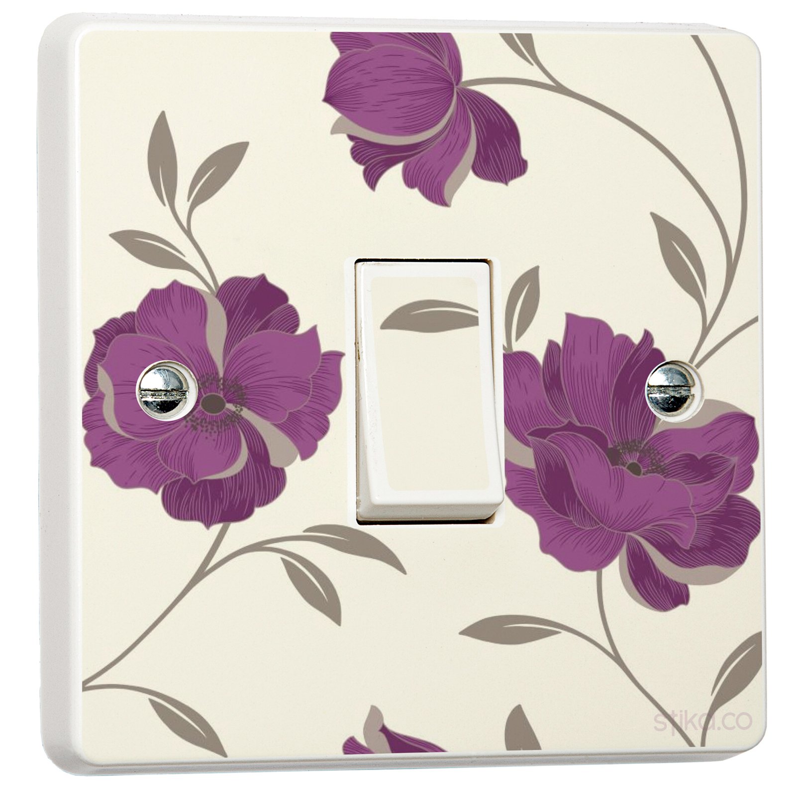stika.co Pack of 2 Purple Floral Wallpaper Pattern Light Switch Stickers, Self-Adhesive Vinyl Light Switch Cover, Home Decor, Single Switch with Cut-Out, Peel and Stick