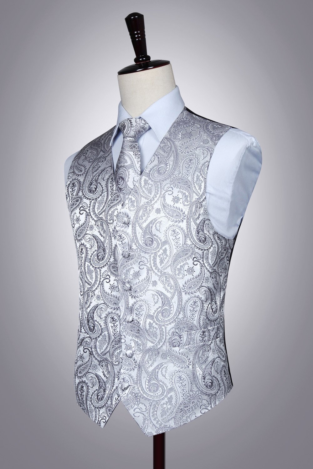 HISDEREN Hommes Paisley Gilet Floral Jacquard cravate poche carre mouchoir fete de mariage affaires Fit gilet costume ensemble XS-6XL