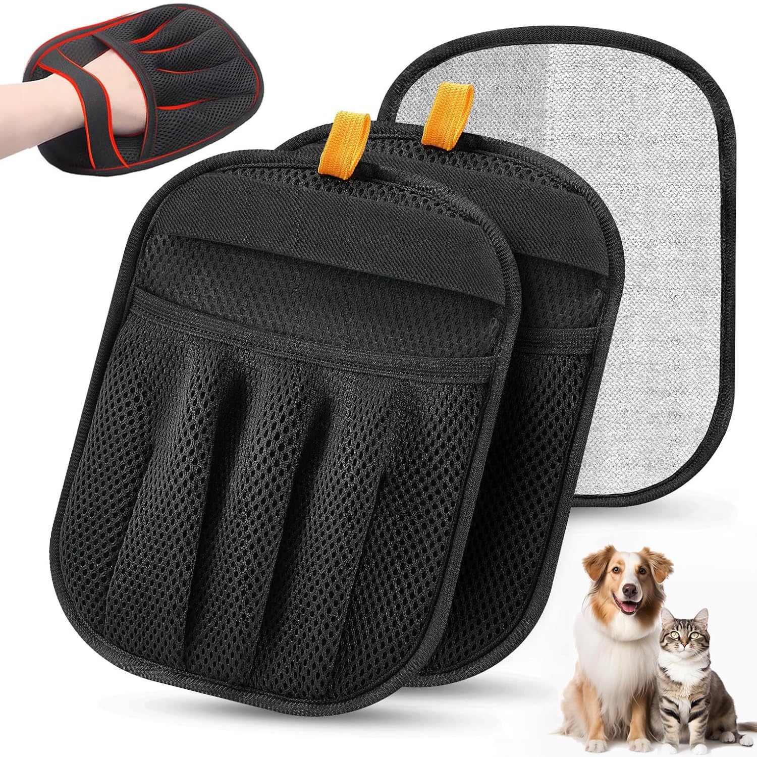 2 Pack Pet Hair Removal Gloves, Double Sided Cat Grooming Glove, Reusable Electrostatic Grooming Gloves For Dogs & Cats,Reusable Deshedding Pet Glove For Furniture, Bed, Carpet, Clothes, Sofa