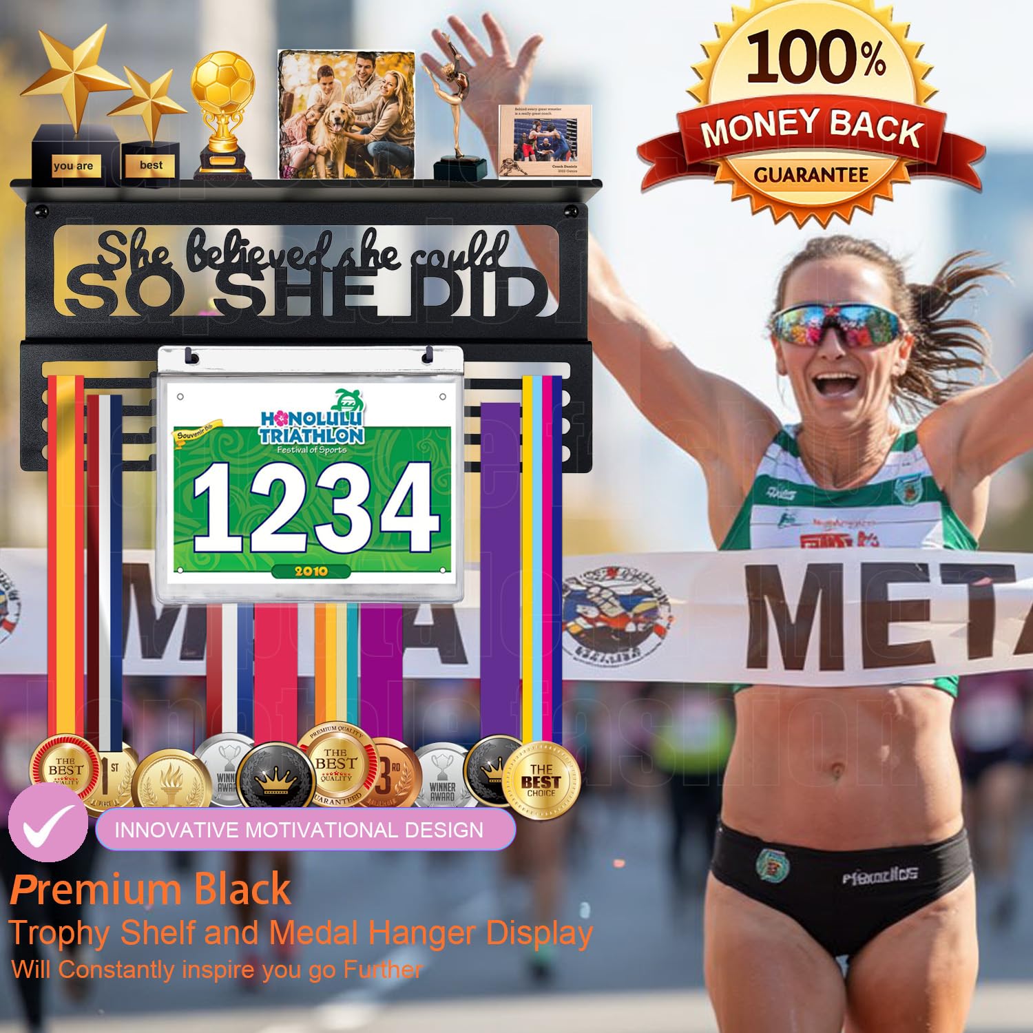 Rutschfester Medaillenaufhänger mit Ablage, personalisierbar, für Wand, Gymnastik, Fußball, Schwimmen, Marathon usw.