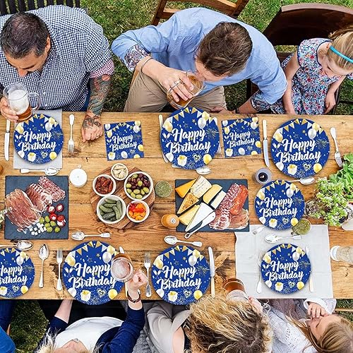 Miniatura 3 de Juego de 49 piezas de vajilla azul marino para fiesta de cumpleaños, suministros de fiesta de cumpleaños azul marino, servilletas, mantel de