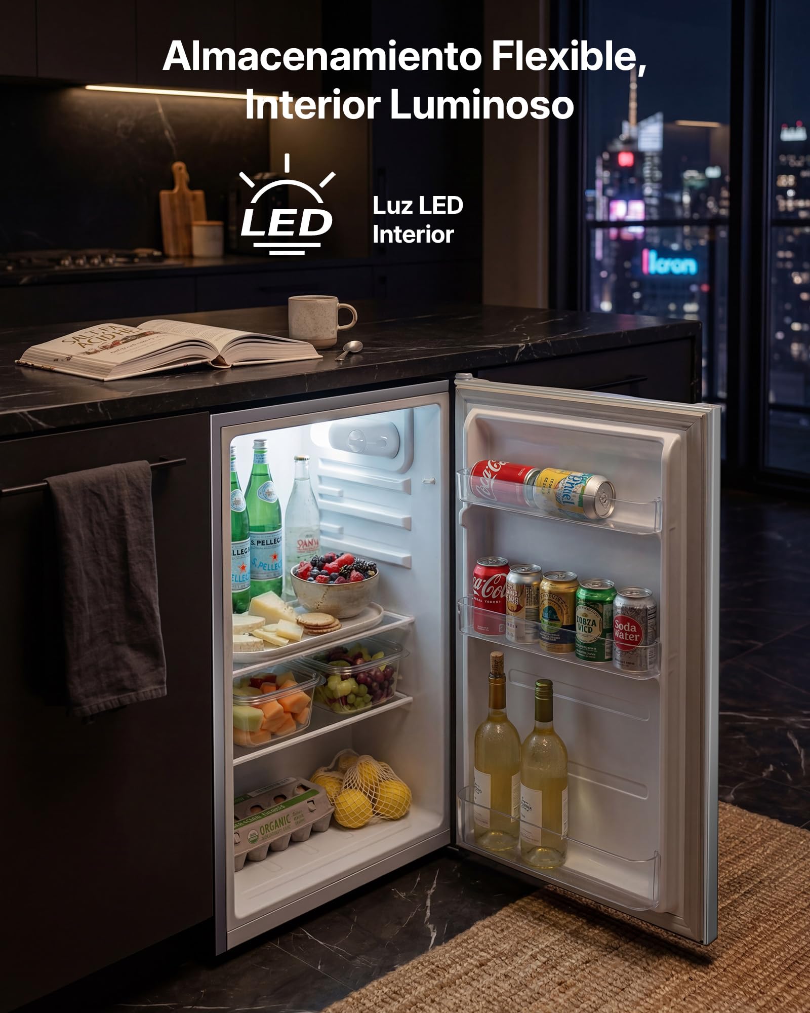 Upstreman 91 Litros Nevera Pequeña sin Congelador, Neveras Pequeñas 84cm, Luz LED Interior, 3 Estantes, 3 Balconeras, Frigorifico Para Hogar, Oficina, Gris Plateado,CR91