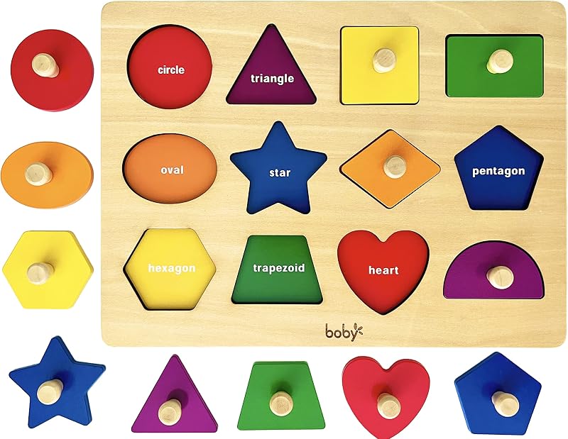 Dailyfunn rompecabezas de clavijas con forma de juguete Montessori rompecabezas para bebés 12-18-24 meses con perilla para bebés y niños pequeños 1-3