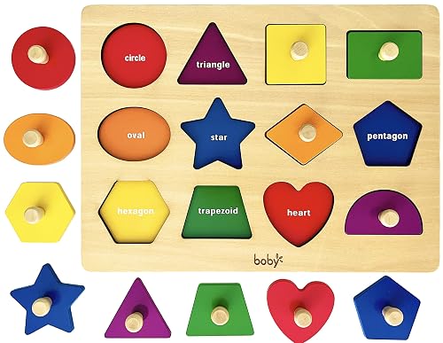Montessori Toy Shape Peg Puzzles Baby First Puzzle with Knob for Infant Toddler 6-24 Months