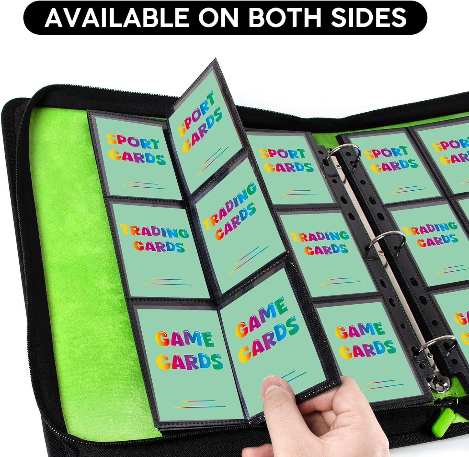 Black Card Sleeves Binder Sheets - 150 Pack Double-Sided 9 Pocket Binder Card Sleeves, Trading Card Pages with 2700 Pockets & Side-Loading Design, Fits Cards up to 66×91mm