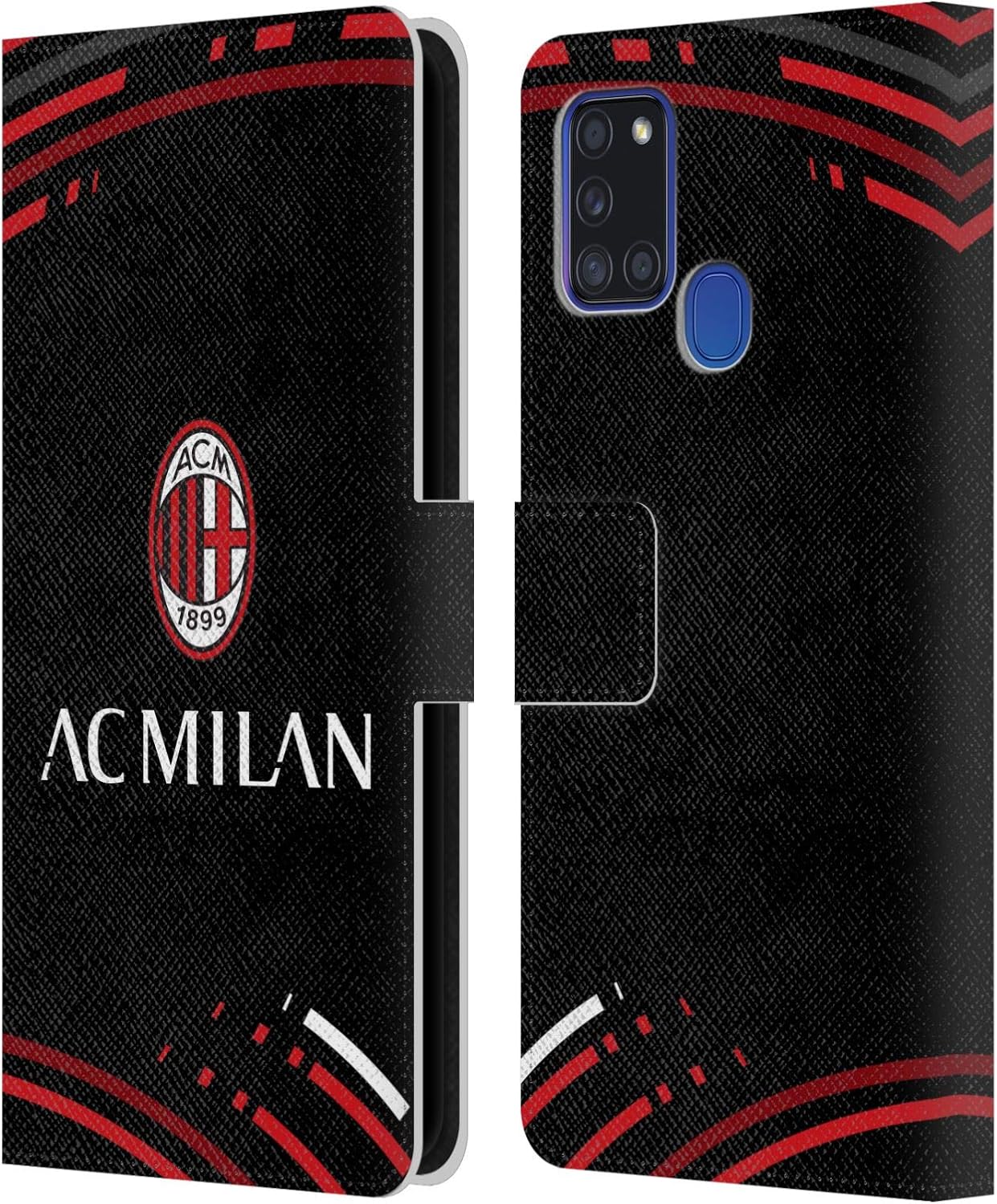 Head Case Designs Officially Licensed AC Milan Curved Crest Patterns Leather Wallet Case Compatible with Samsung Galaxy A21s (2020)