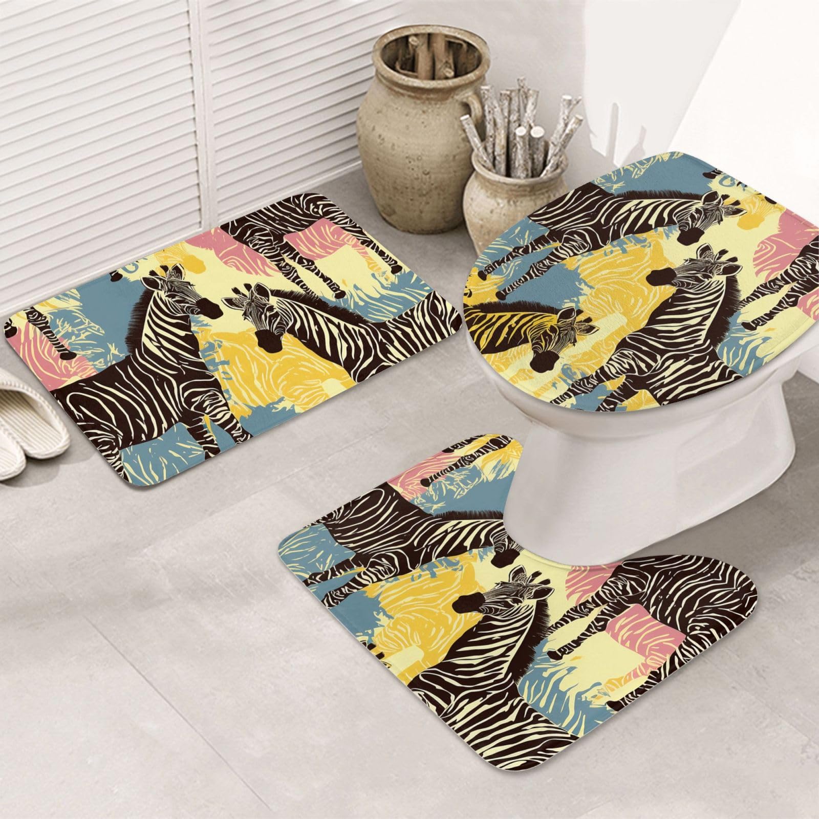 Tapis de bain ultra absorbant lot de 3 antidérapants et doux motif zèbre